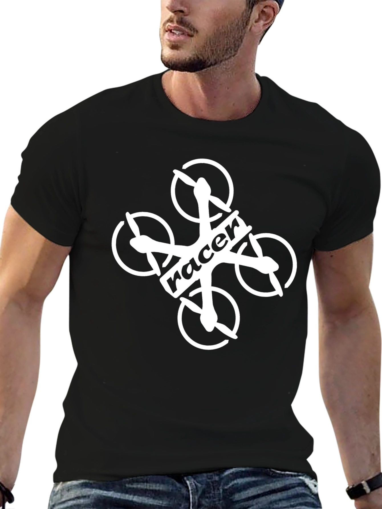 Drone Racer Graphic Tee - Black Cotton T-Shirt