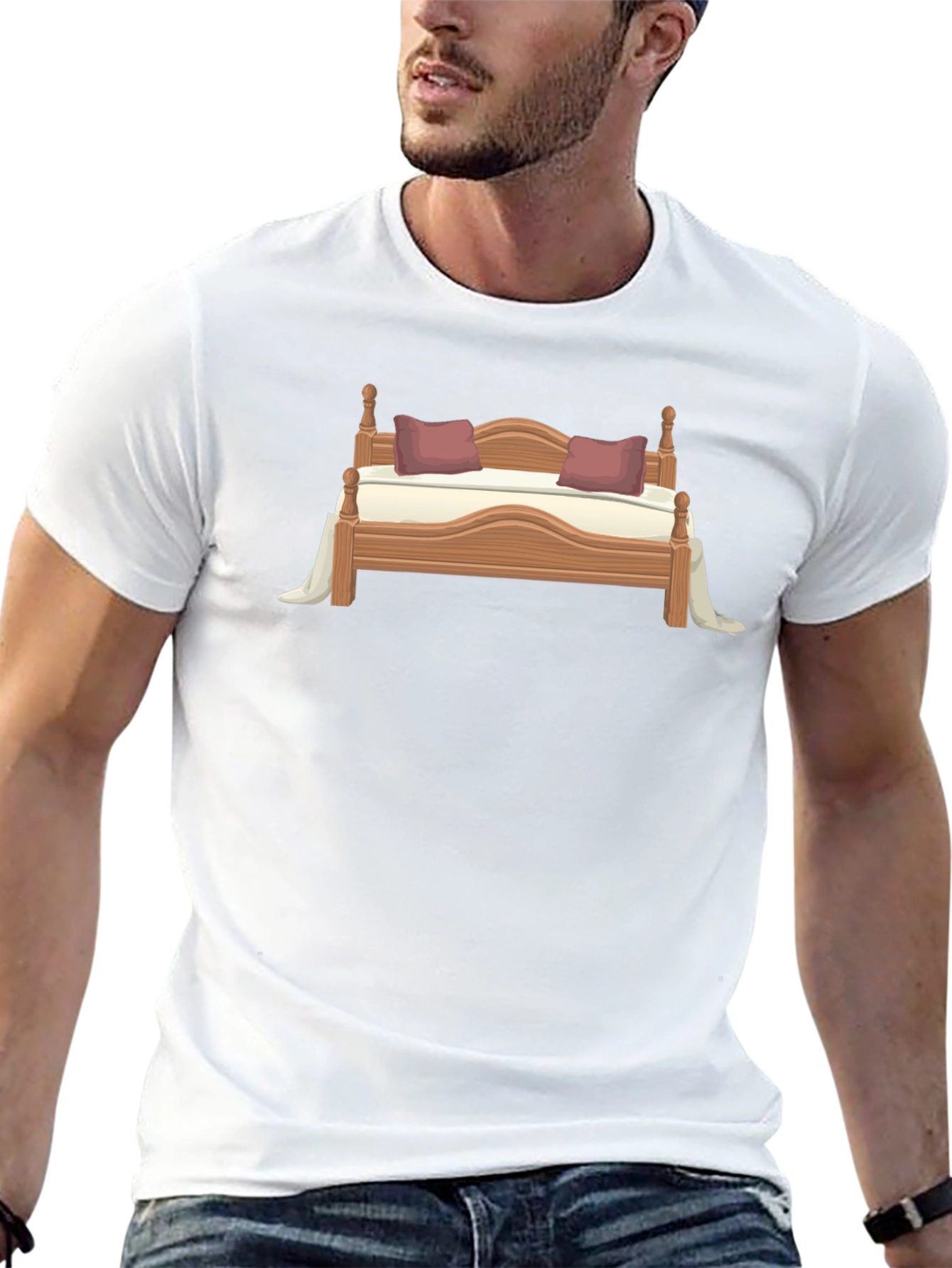 Novelty Bed Graphic T-Shirt - Casual Style