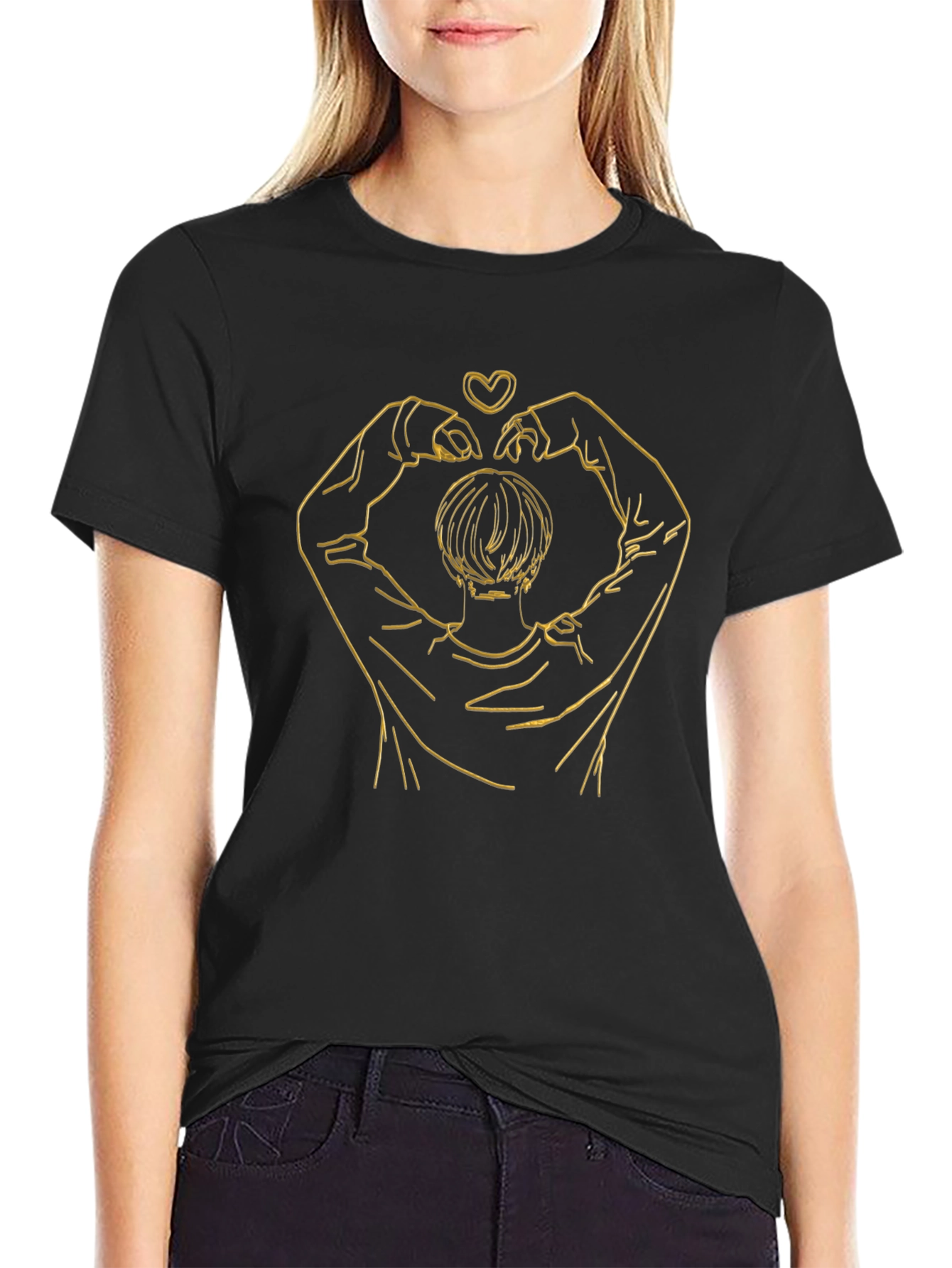 Heart Hands Graphic Tee - Stylish Black T-Shirt
