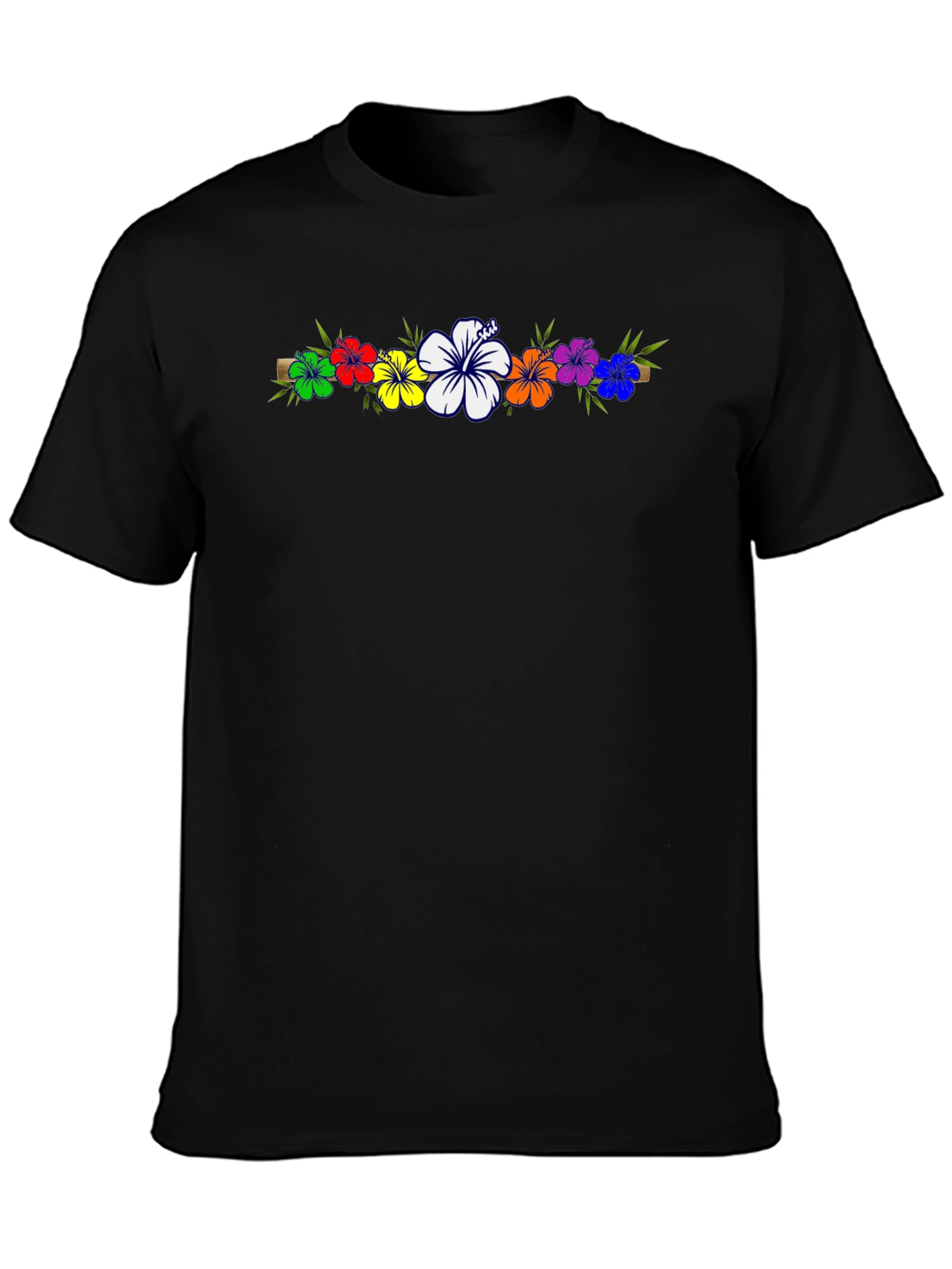 Rainbow Hibiscus Flower T-Shirt - Black