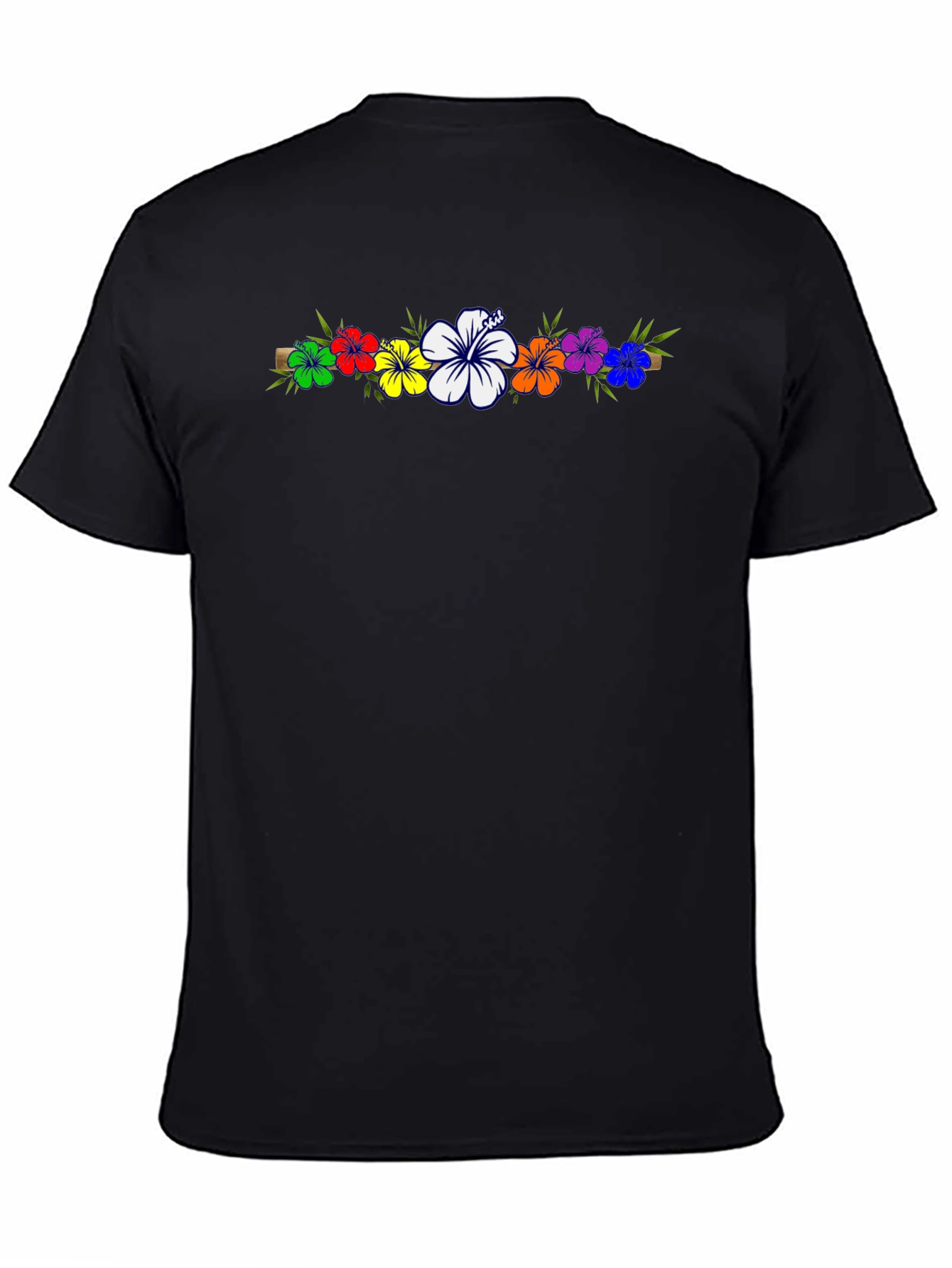 Rainbow Hibiscus Flower T-Shirt - Black