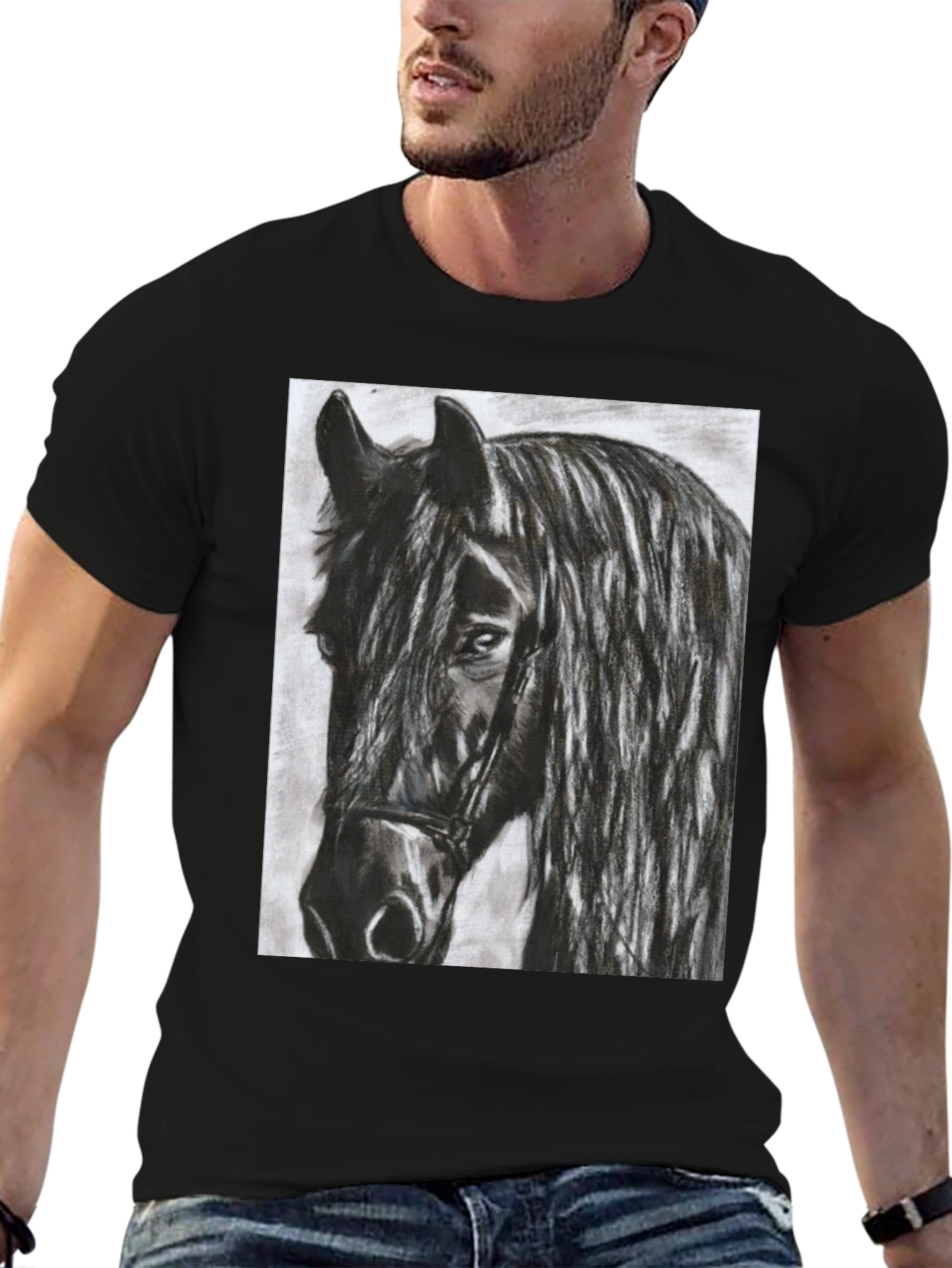 Black Horse Graphic Tee - Equestrian Art Shirt