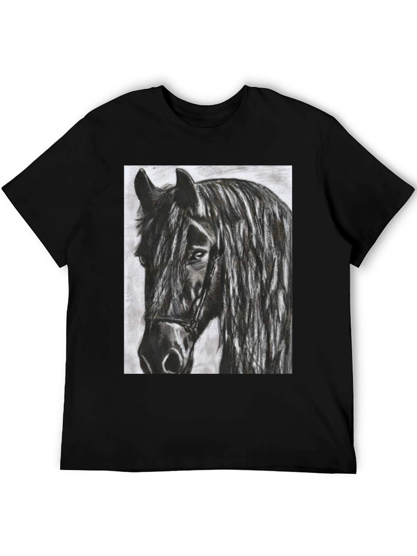 Black Horse Graphic Tee - Equestrian Art Shirt