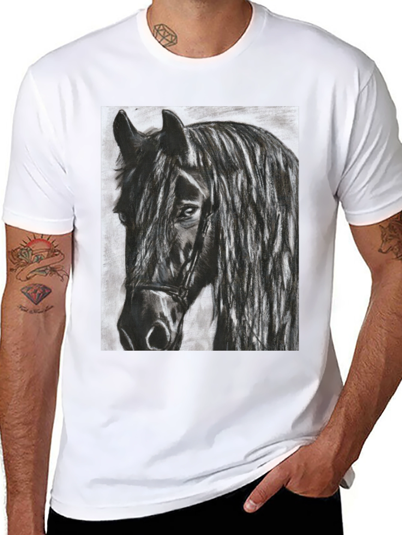 Black Horse Graphic Tee - Equestrian Art Shirt