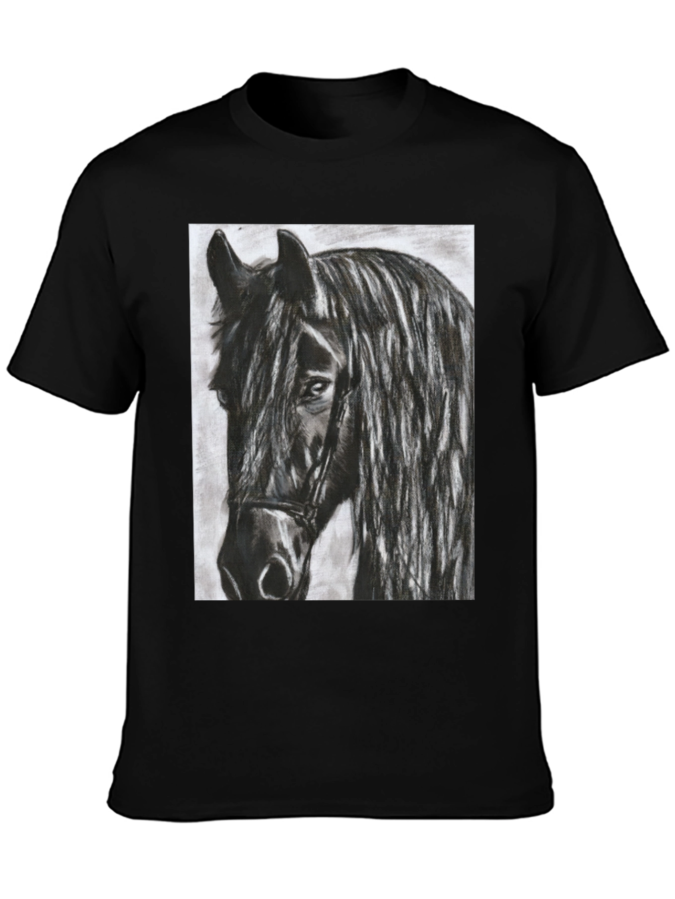 Black Horse Graphic Tee - Equestrian Art Shirt