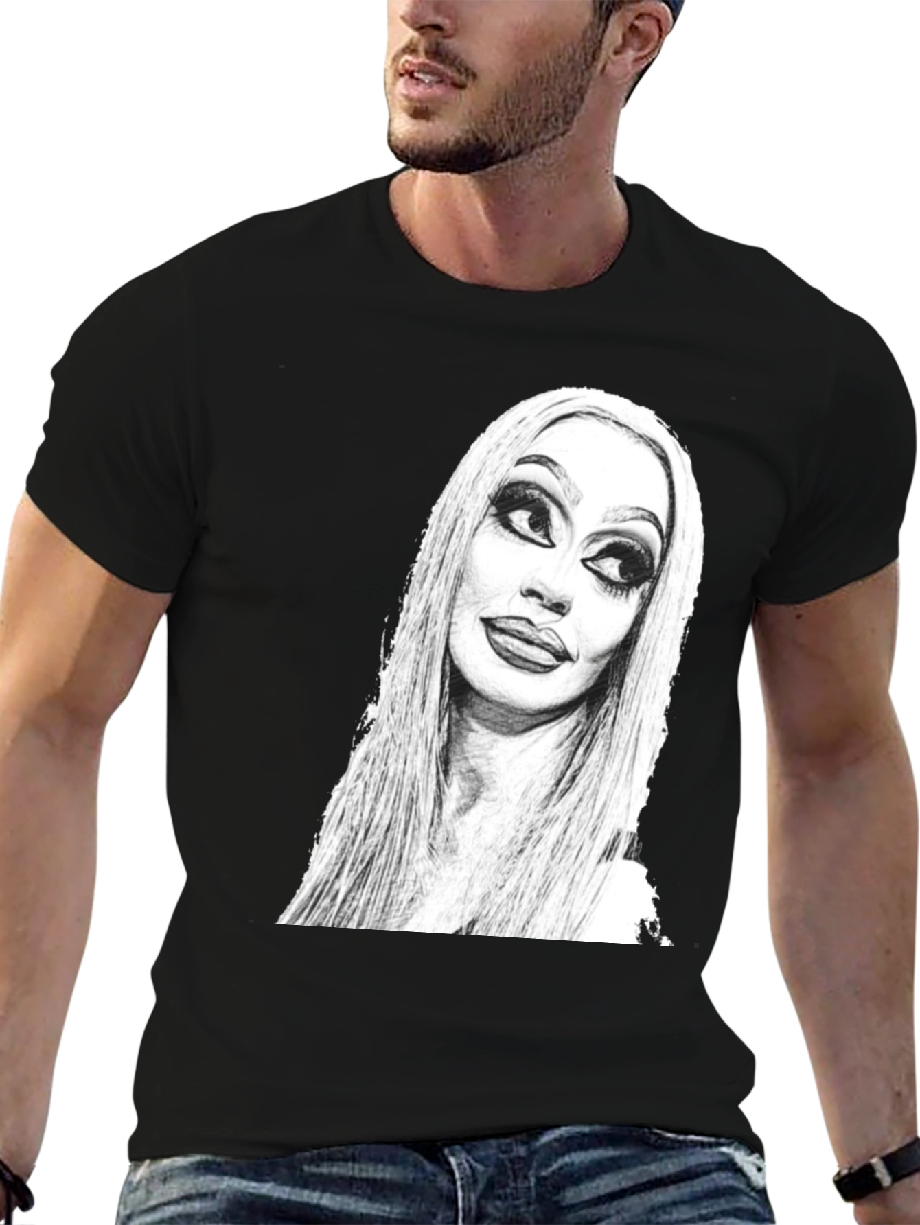 Sketch Portrait Black T-Shirt