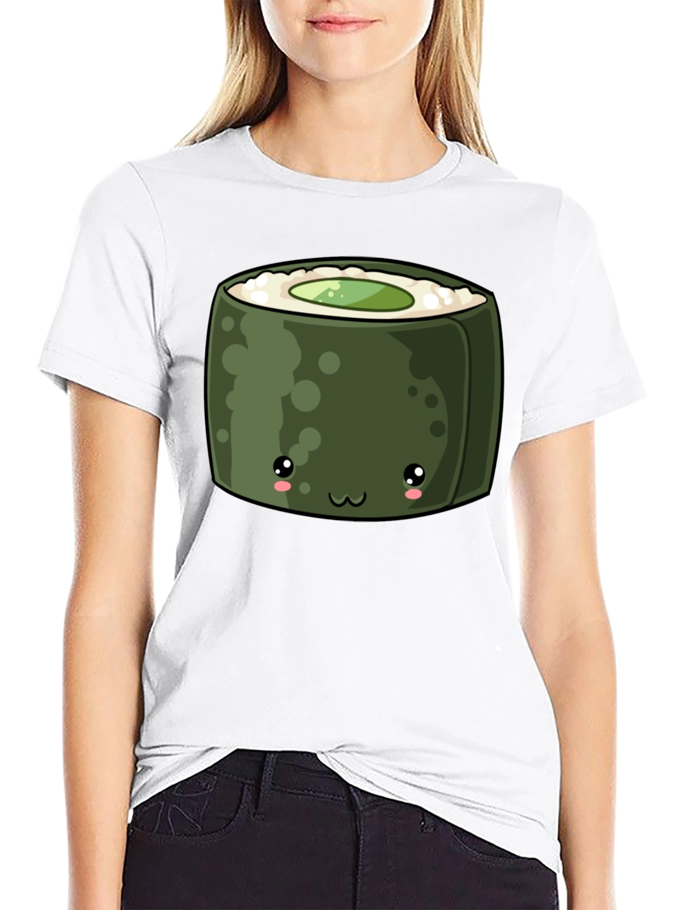 Cute Sushi Roll Graphic Tee - Black T-Shirt