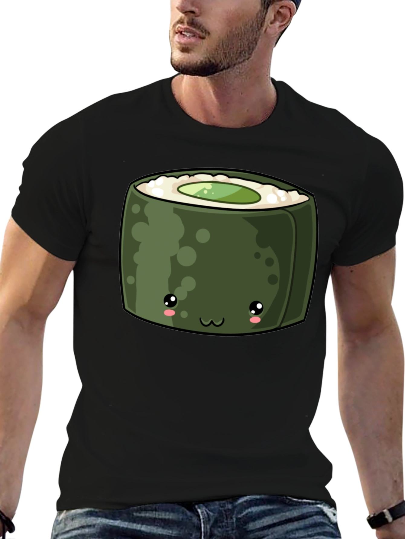 Cute Sushi Roll Graphic Tee - Black T-Shirt