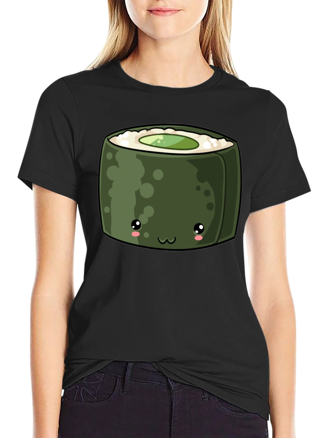 Cute Sushi Roll Graphic Tee - Black T-Shirt