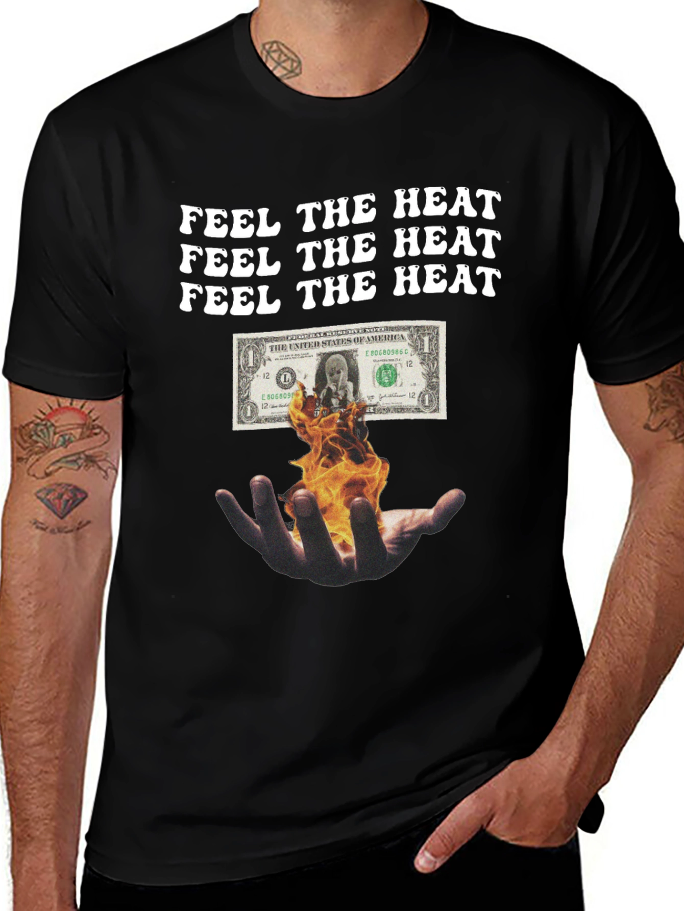 Feel the Heat Graphic Tee - Burning Money Design