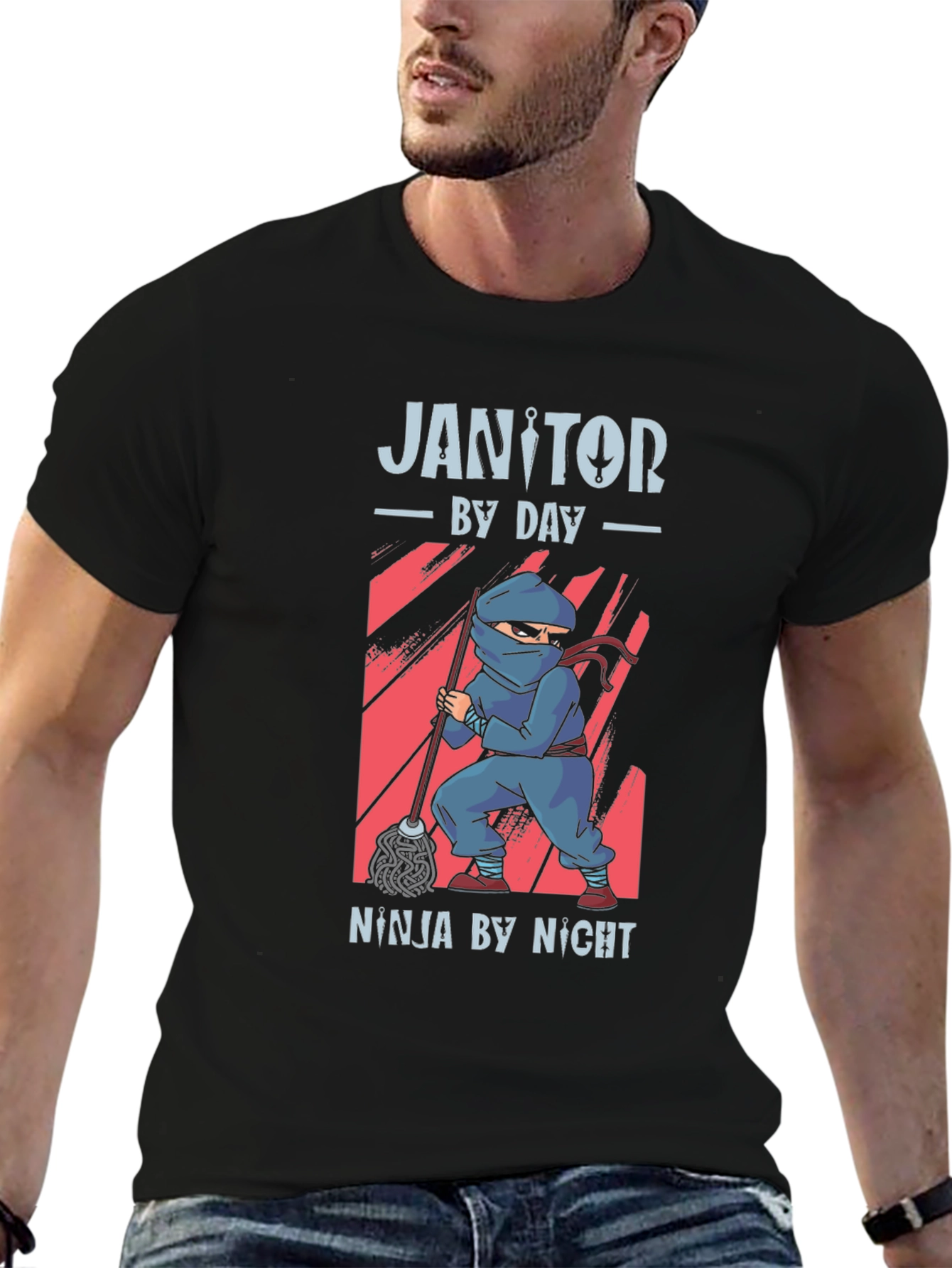 Janitor by Day Ninja by Night Black T-Shirt