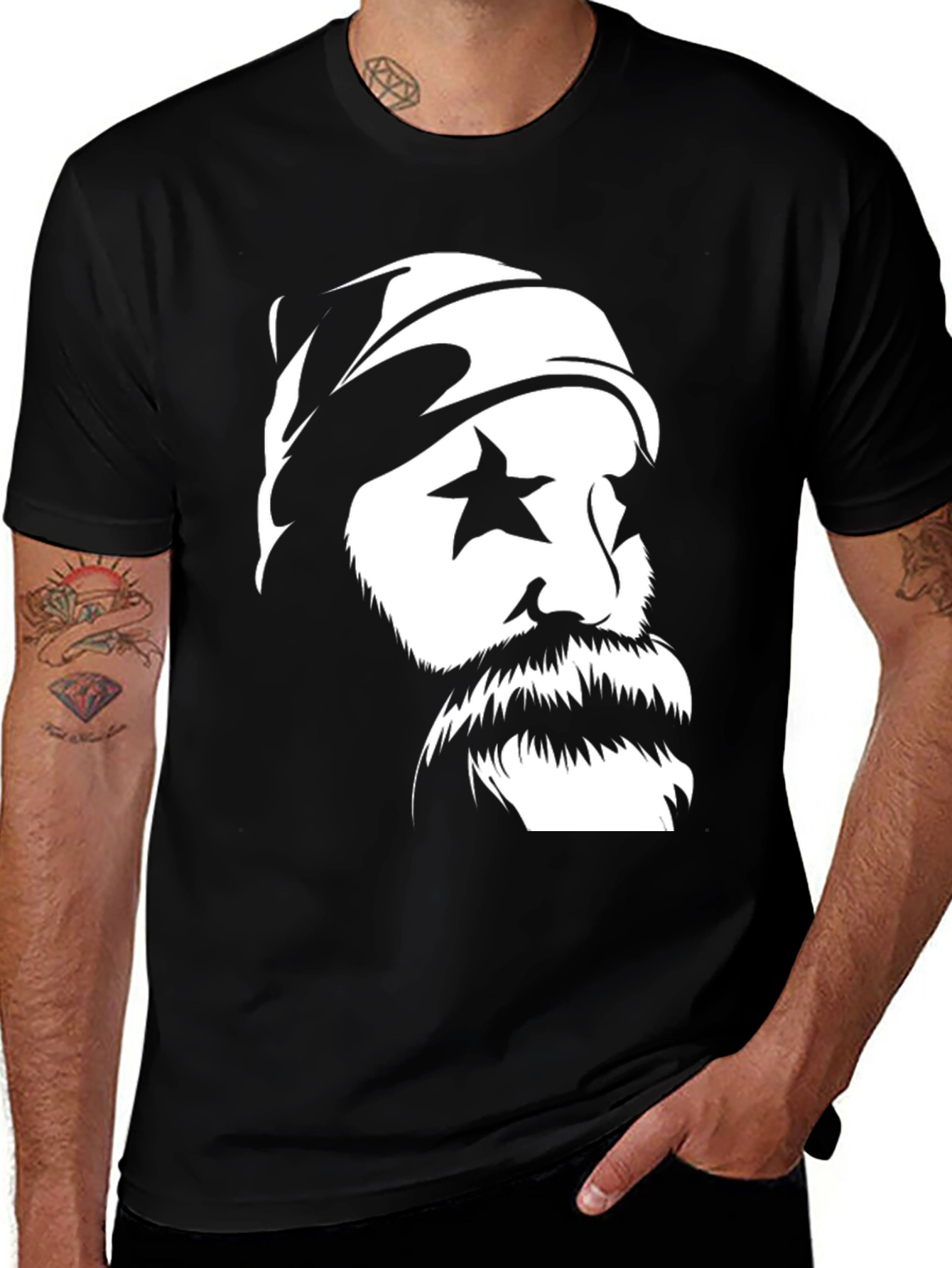 Cool Graphic Tee: Star Eyed Bearded Man