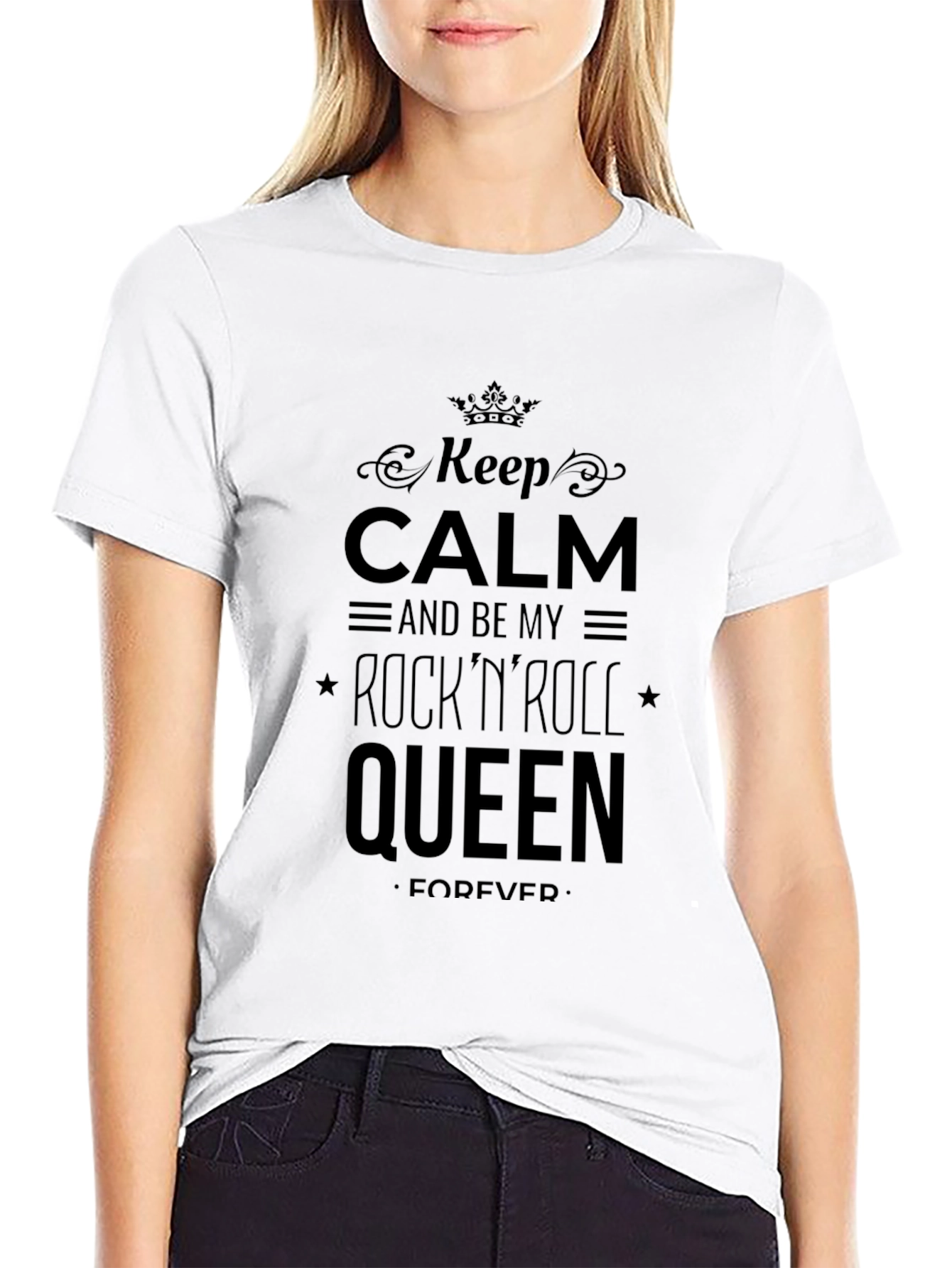 Keep Calm RocknRoll Queen Black Graphic T-Shirt