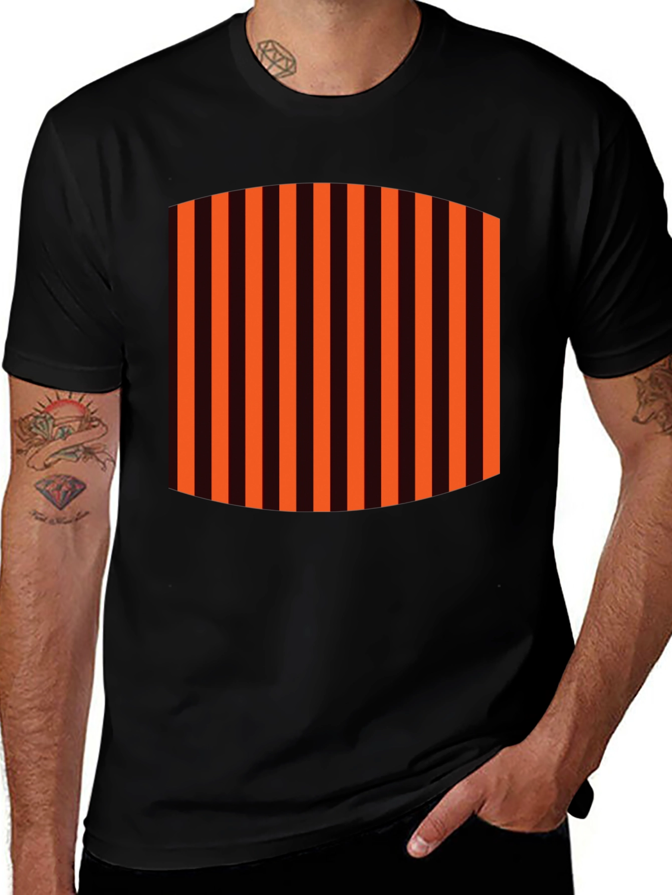 Striped Graphic Tee - Black