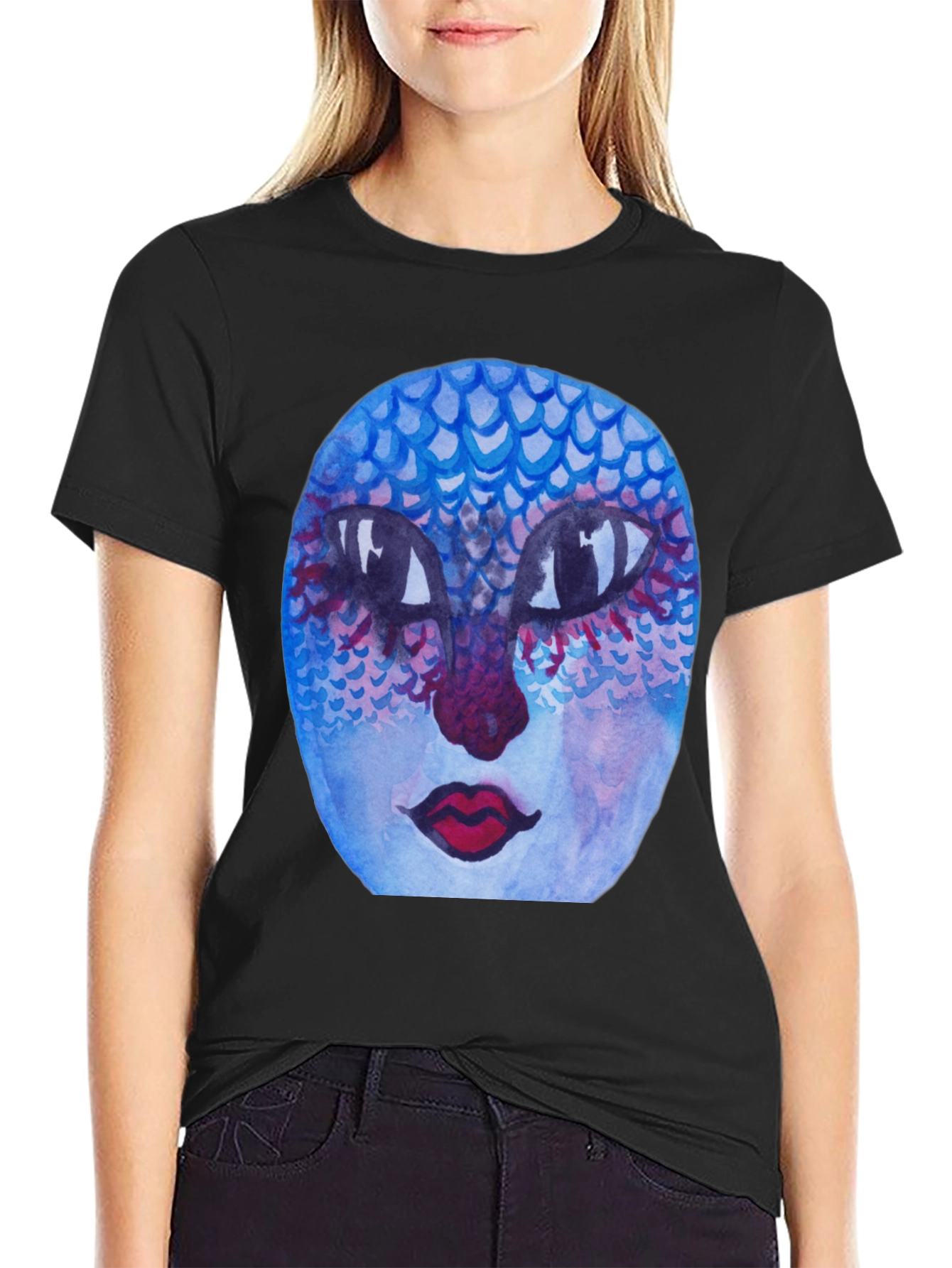 Unique Artistic Face Graphic Tee - Black