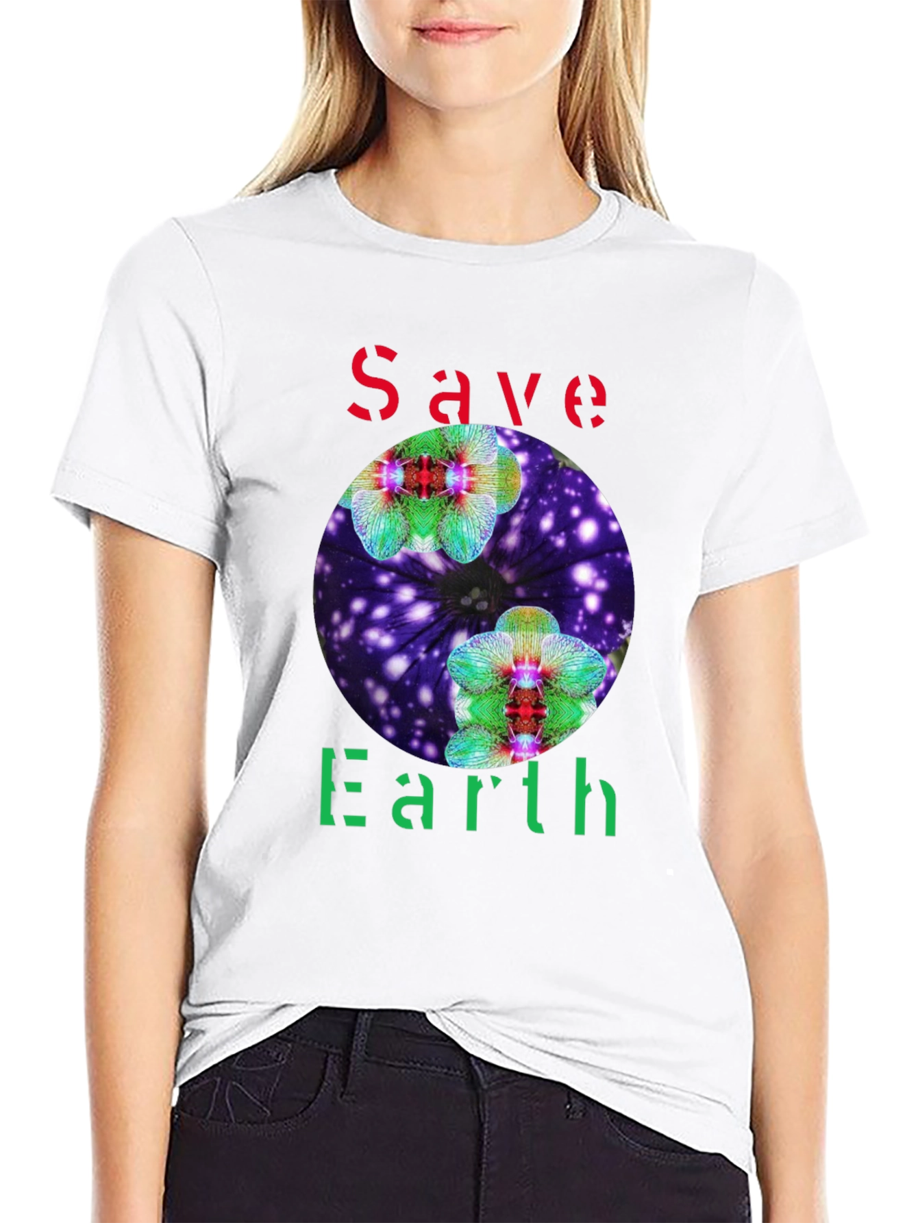 Save Earth T-Shirt - Floral Galaxy Design