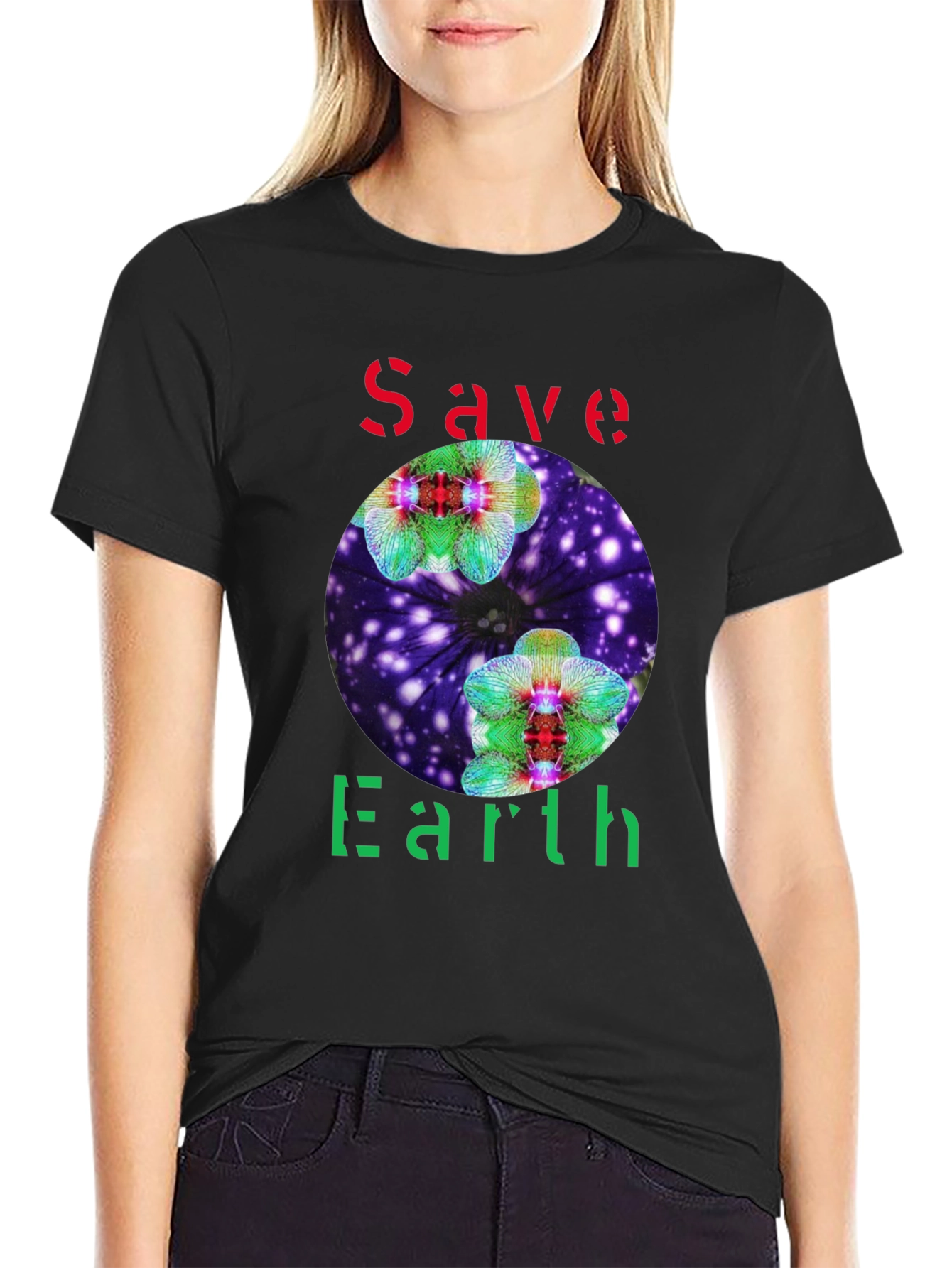 Save Earth T-Shirt - Floral Galaxy Design