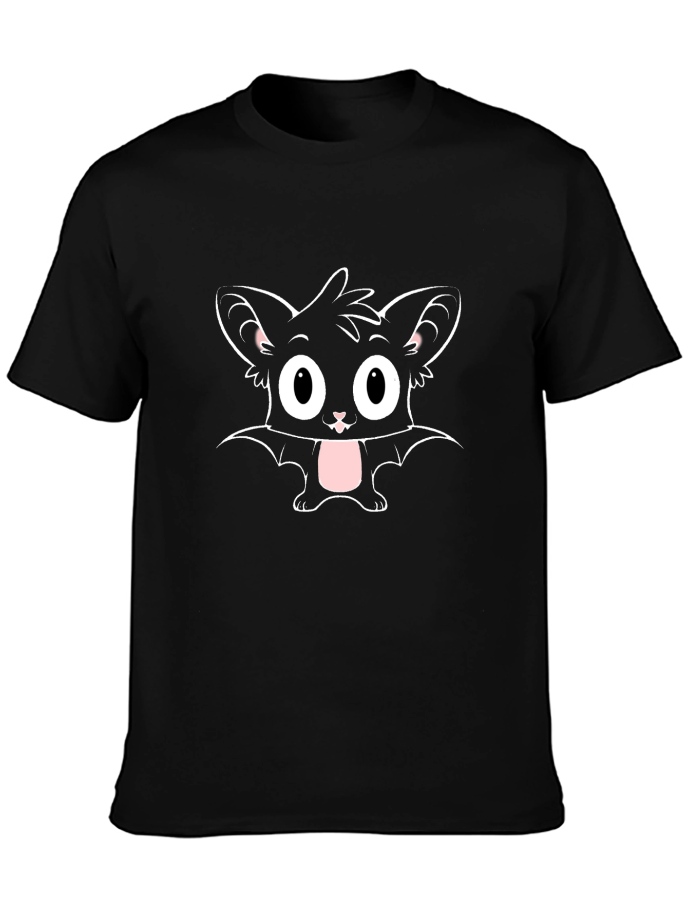 Cute Cartoon Bat Graphic Tee - Black