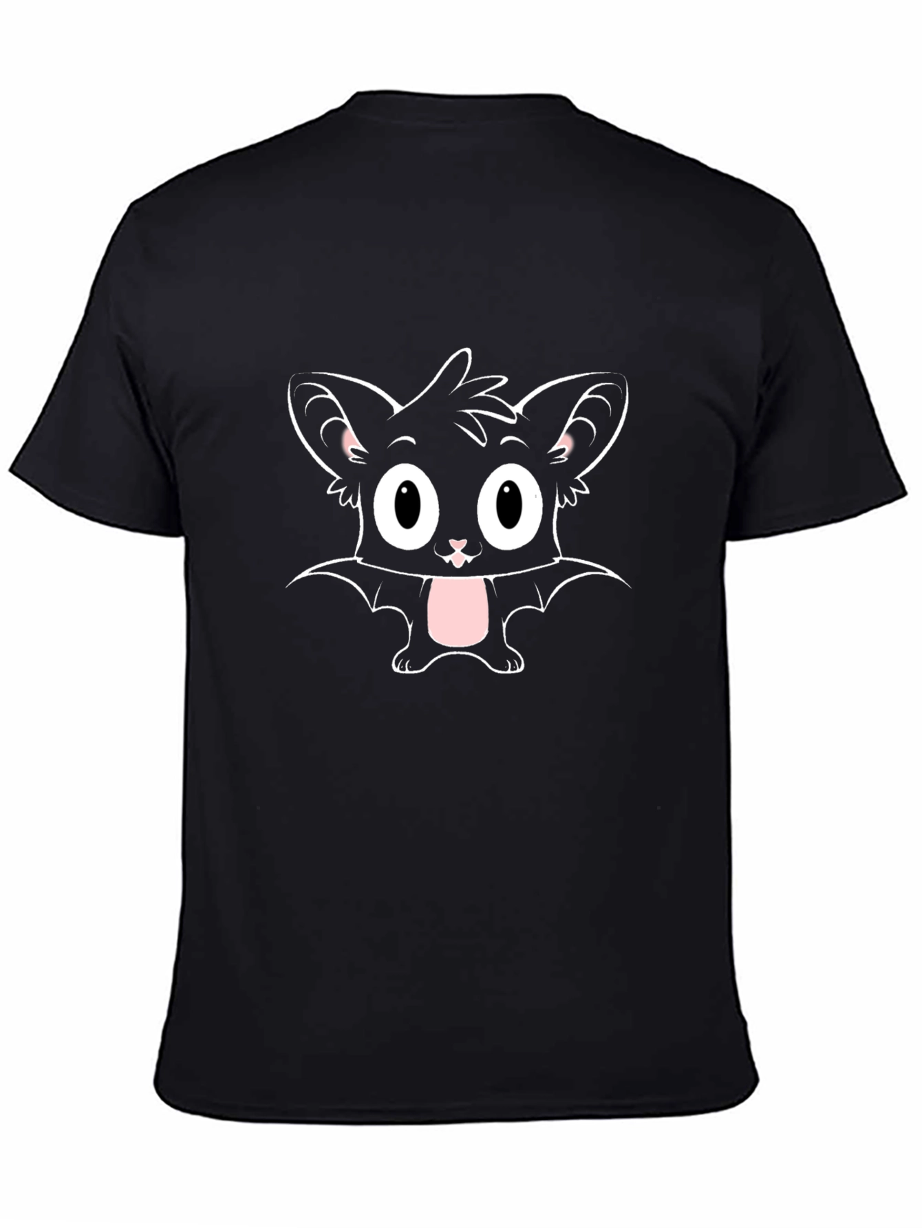 Cute Cartoon Bat Graphic Tee - Black