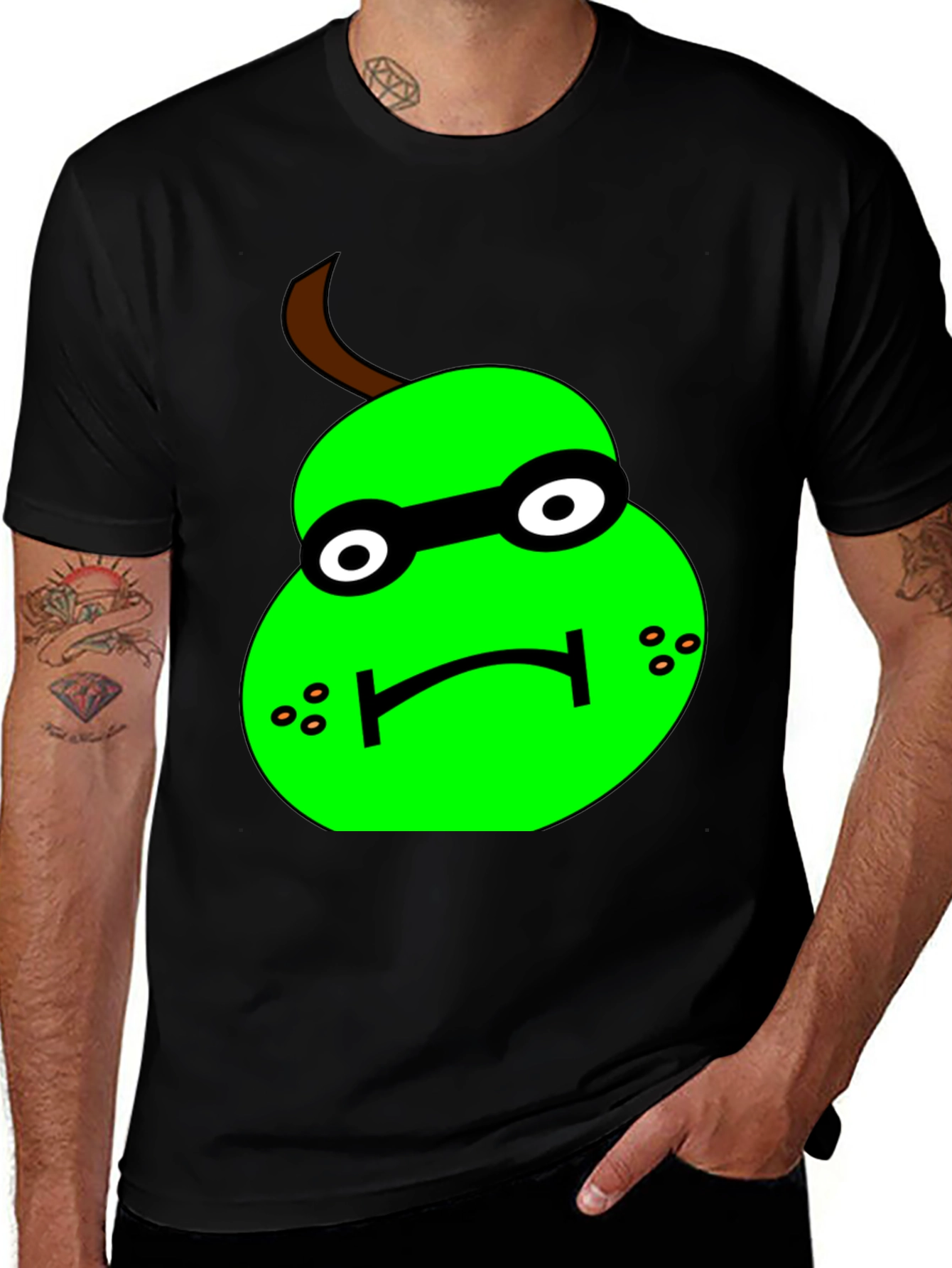 Funny Pear Cartoon T-Shirt - Black Graphic Tee