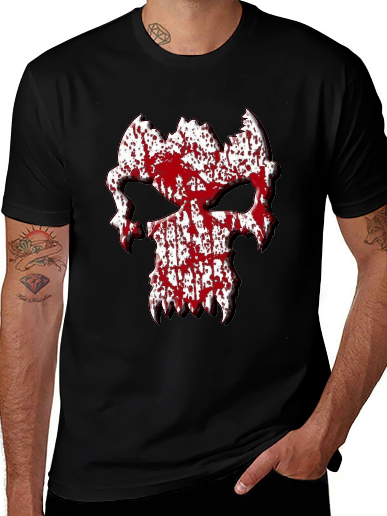 Blood Splatter Skull Graphic Tee - Black T-Shirt