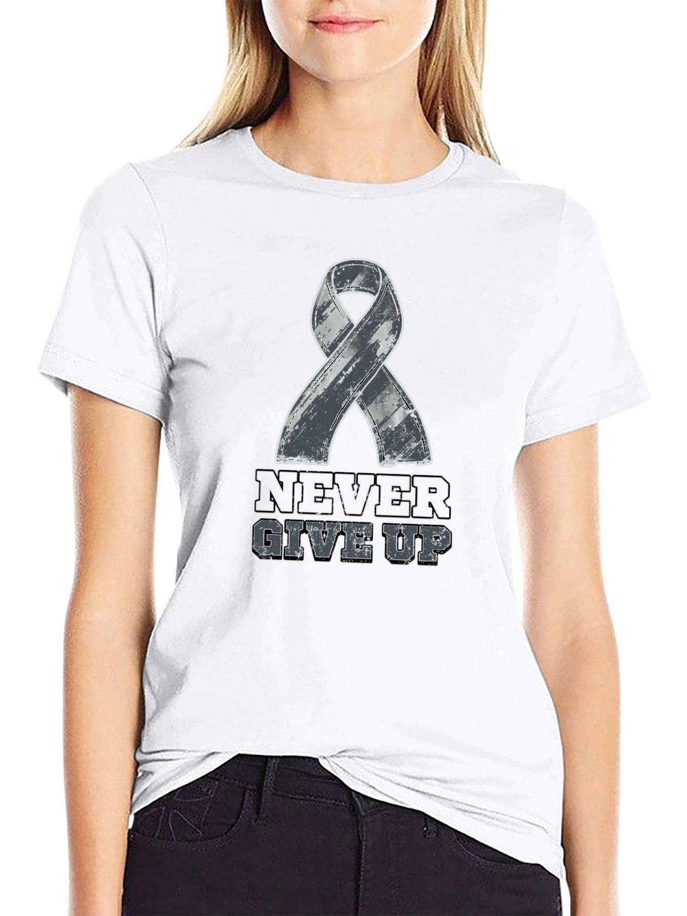 Never Give Up Ribbon Graphic Tee