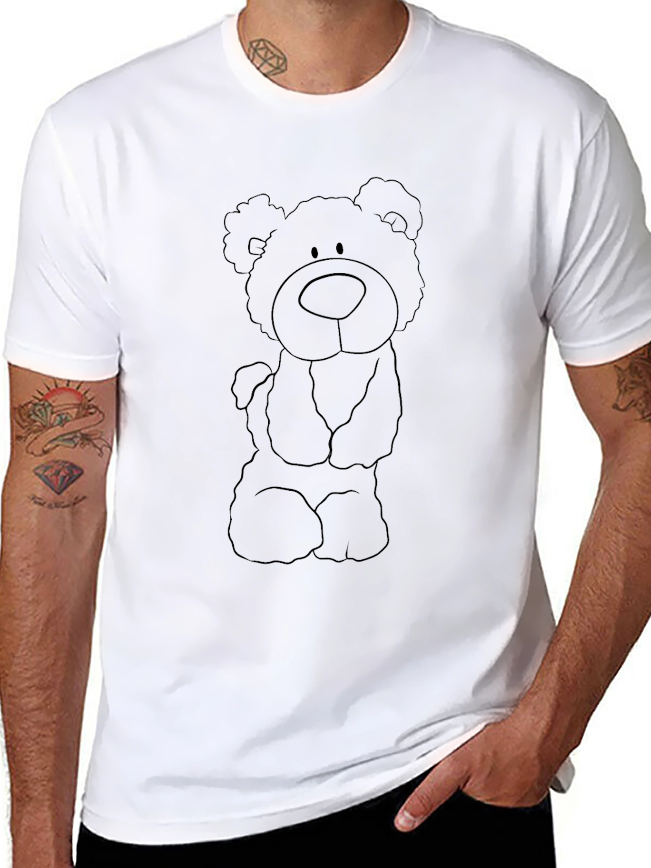 Cute Teddy Bear Graphic Black T-Shirt