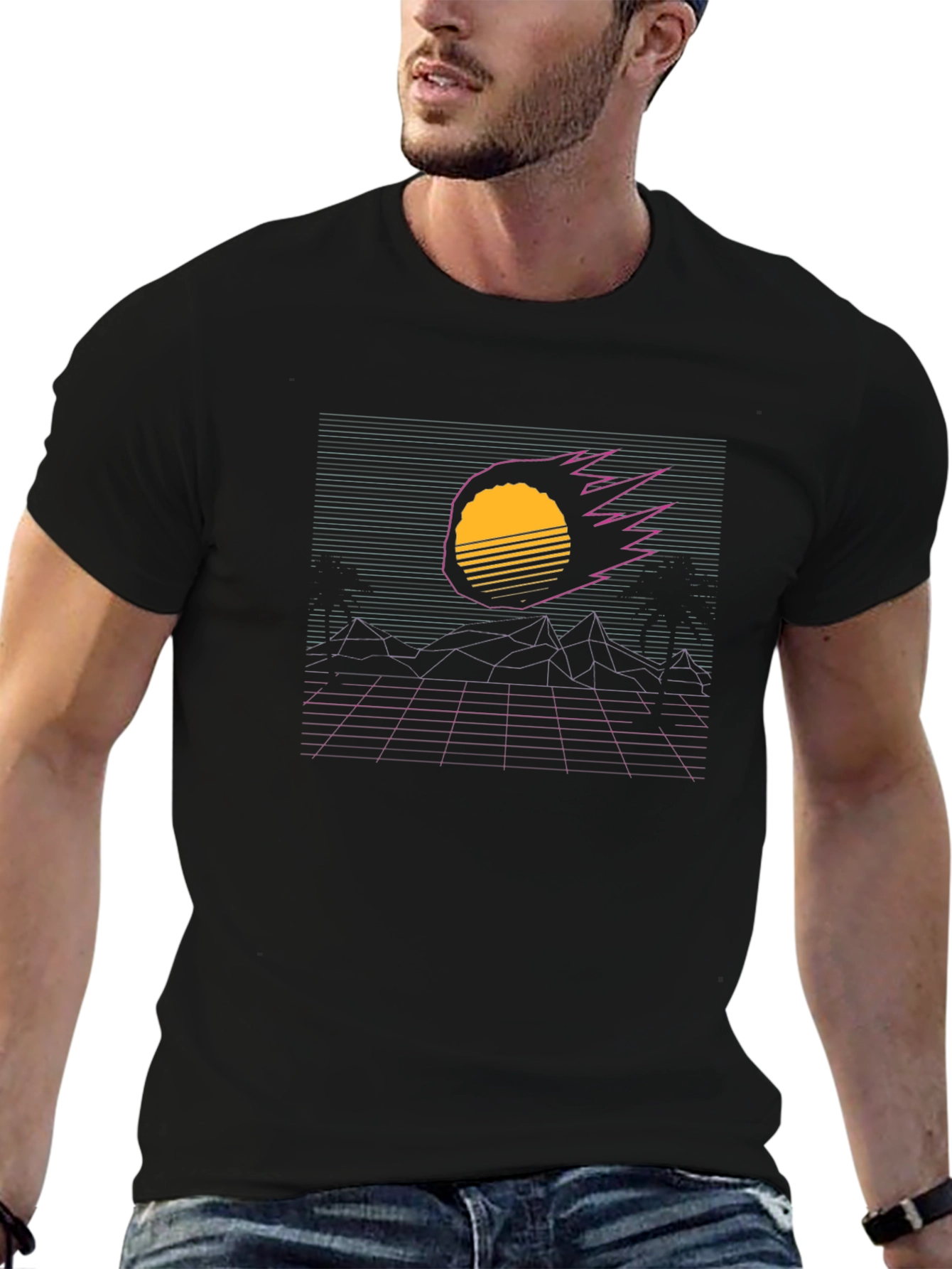 Retro Sunset Graphic Tee - Black