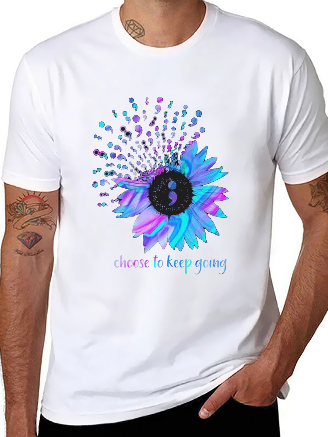 Semicolon Sunflower Graphic T-Shirt - Choose to Keep Going