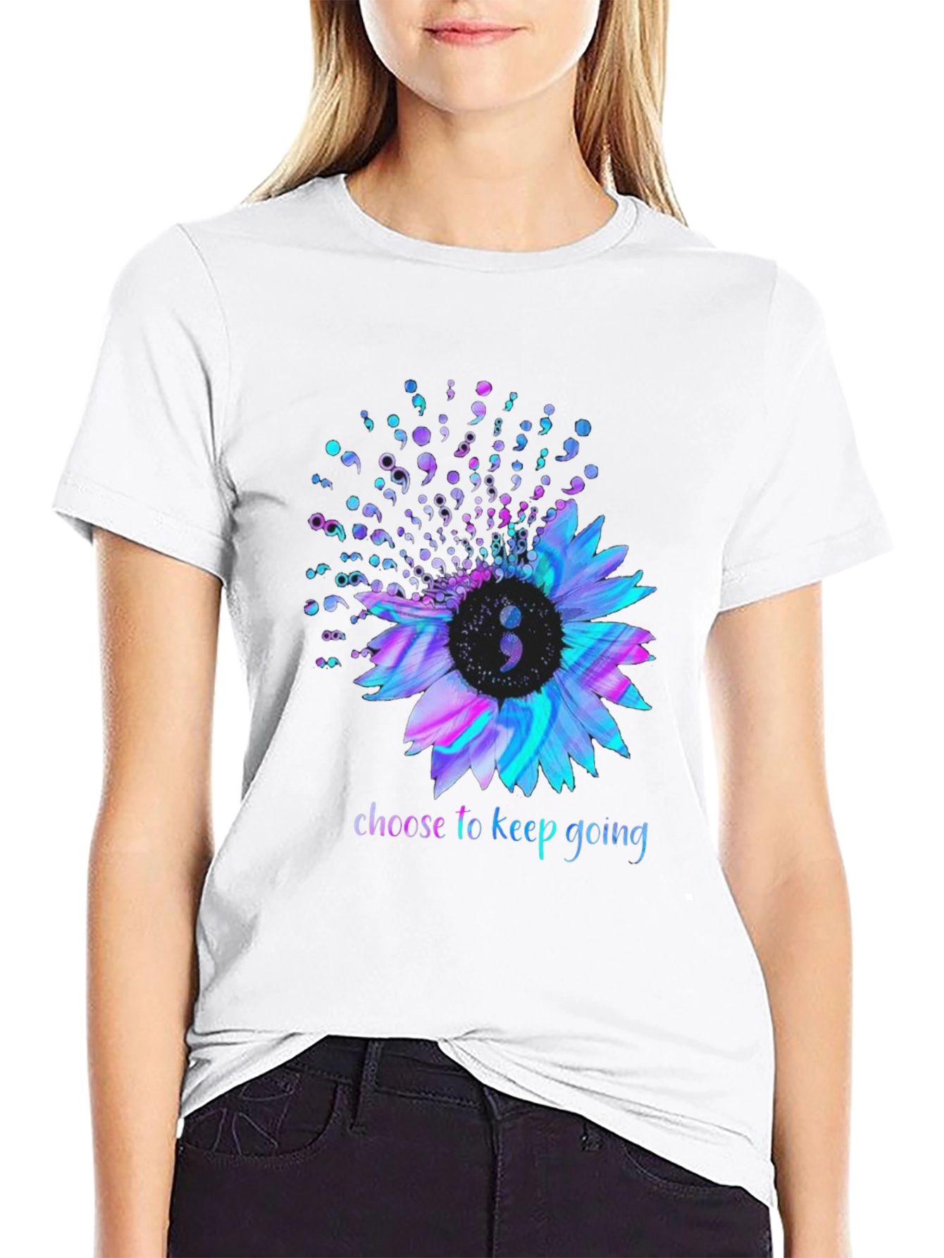Semicolon Sunflower Graphic T-Shirt - Choose to Keep Going