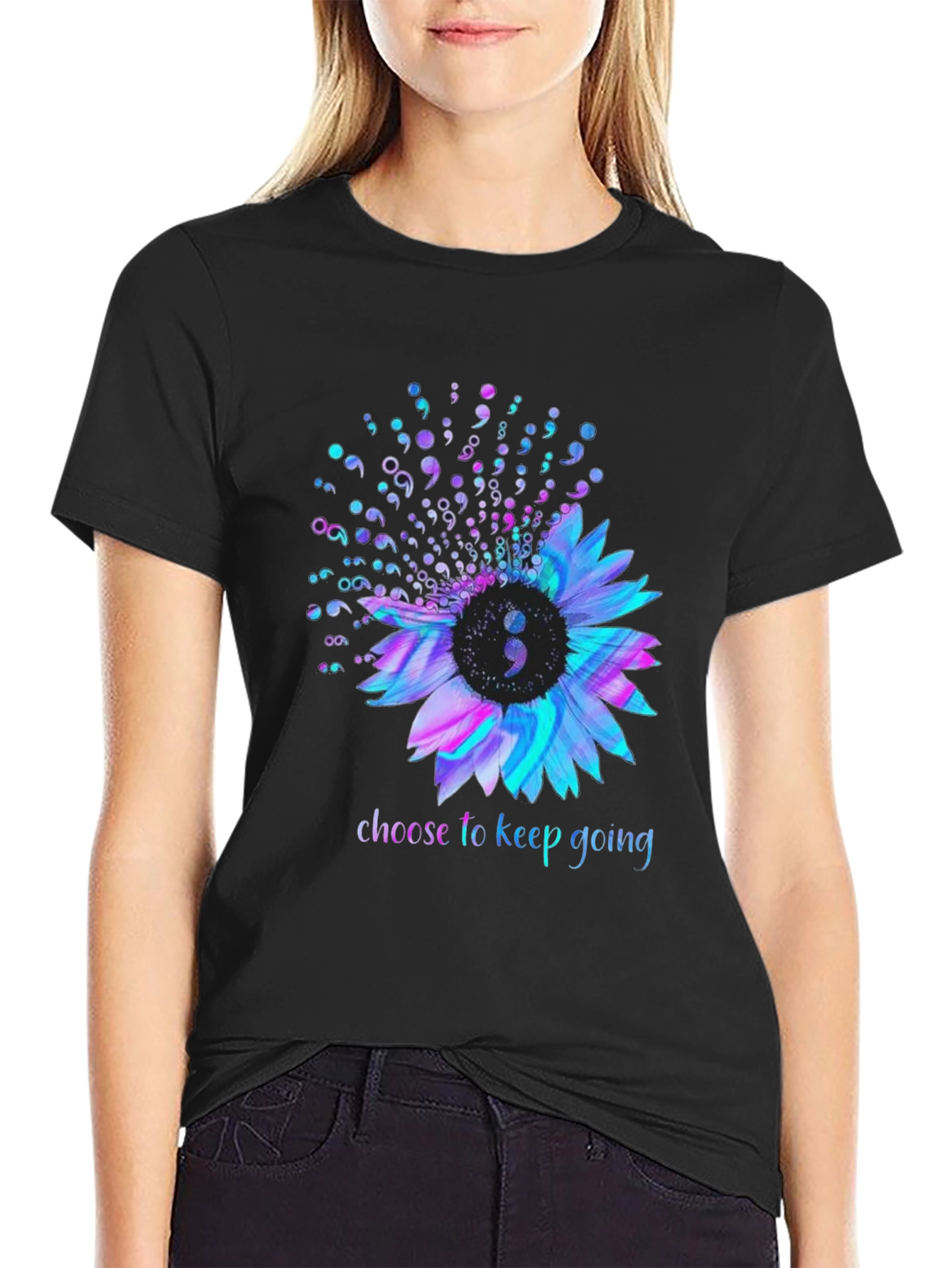 Semicolon Sunflower Graphic T-Shirt - Choose to Keep Going