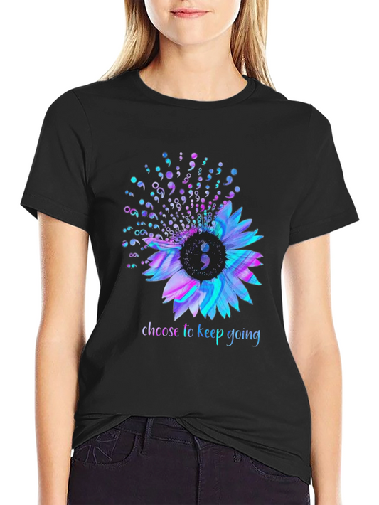 Semicolon Sunflower Graphic T-Shirt - Choose to Keep Going