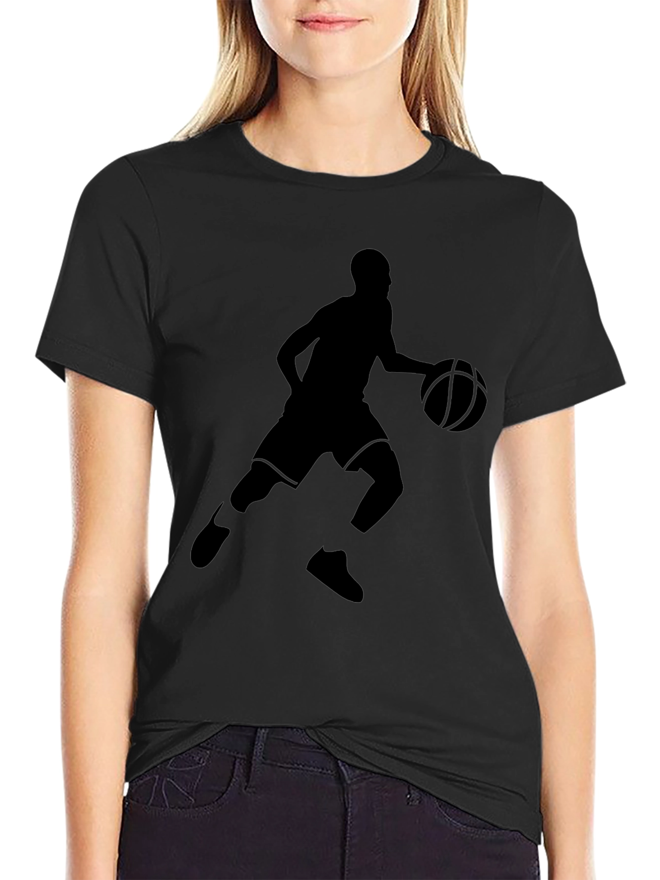 Basketball Player Graphic Tee - Black Cotton T-Shirt