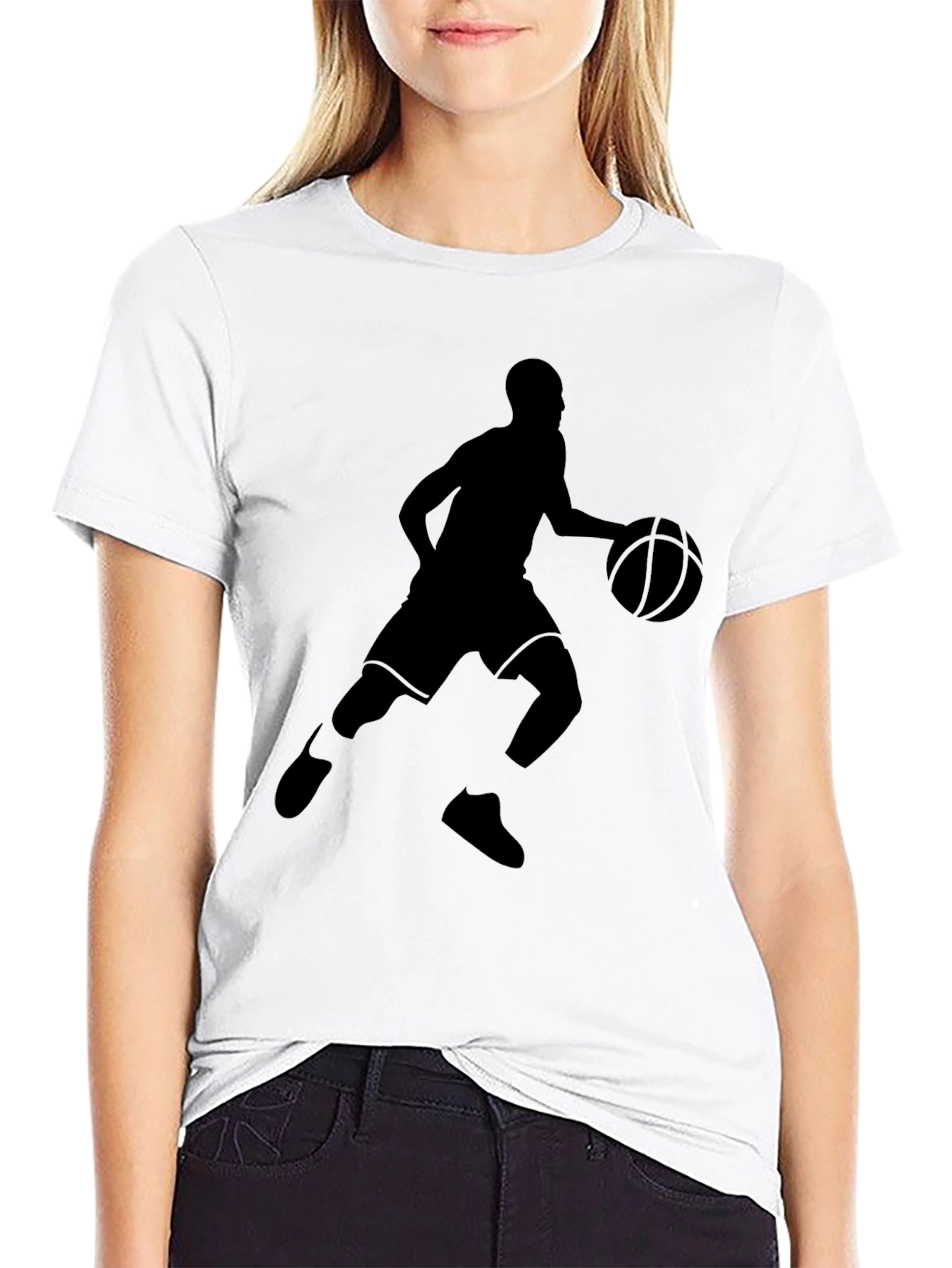 Basketball Player Graphic Tee - Black Cotton T-Shirt