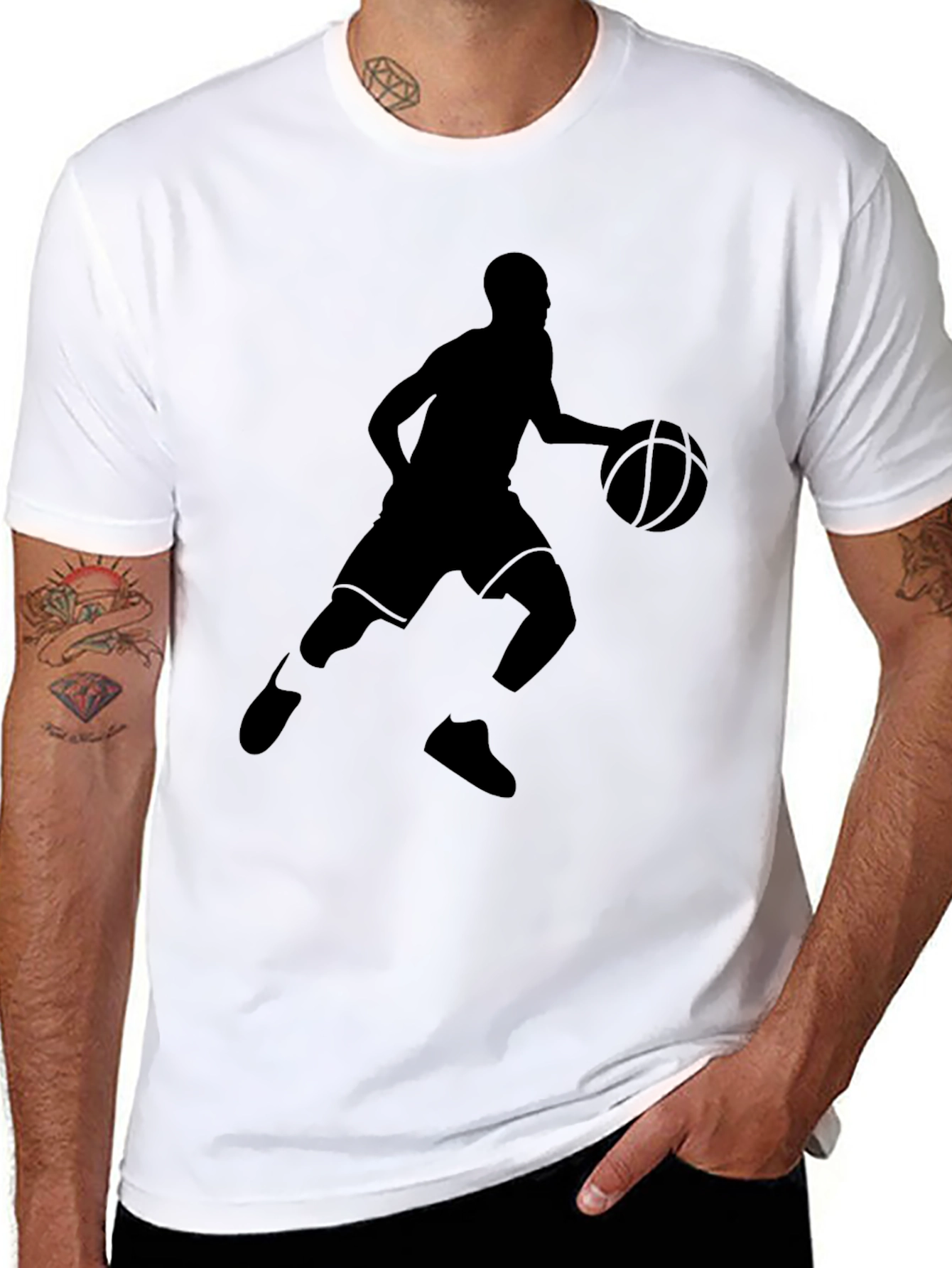 Basketball Player Graphic Tee - Black Cotton T-Shirt