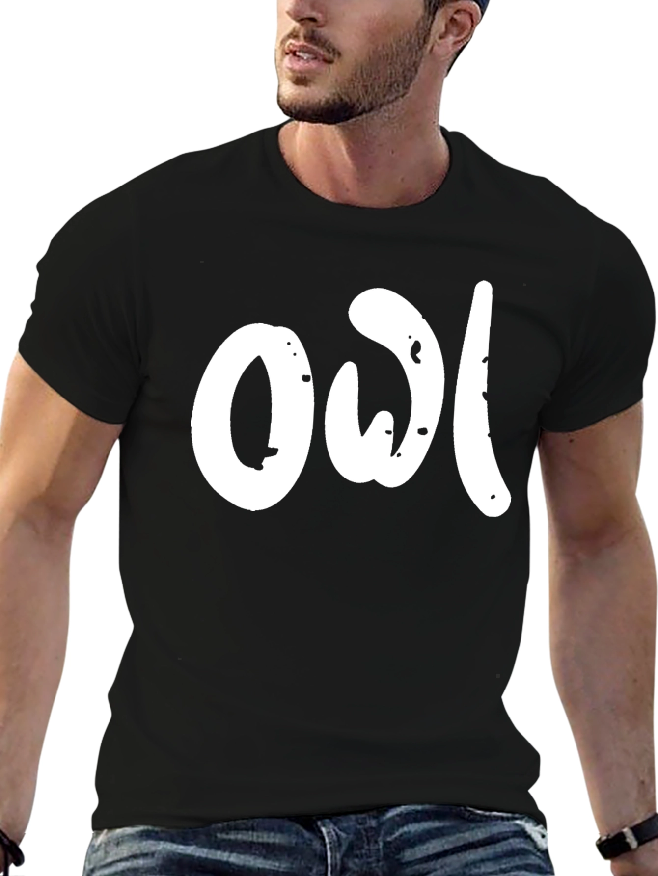 Black T-Shirt with Owl Graphic