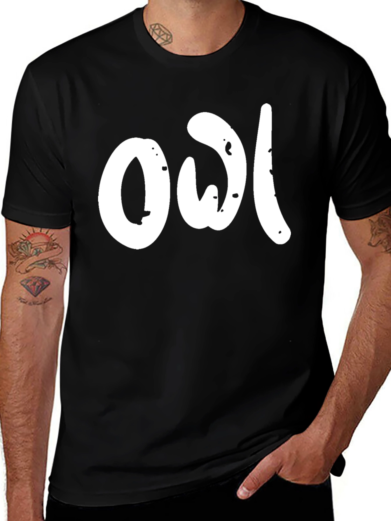 Black T-Shirt with Owl Graphic