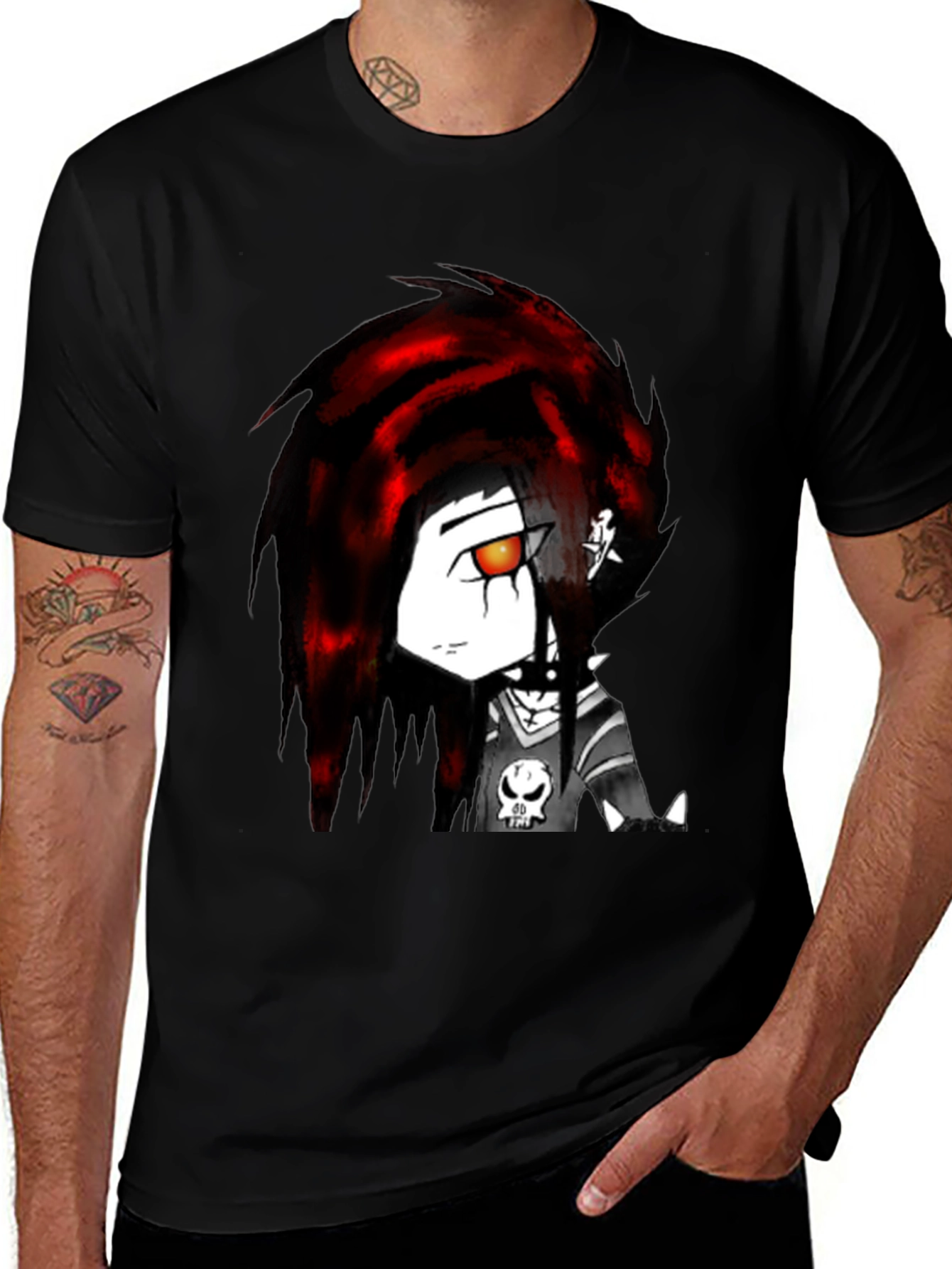 Edgy Anime Graphic Tee - Black Cotton