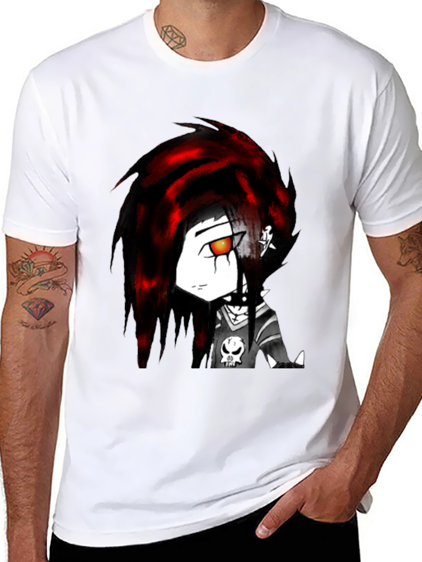 Edgy Anime Graphic Tee - Black Cotton