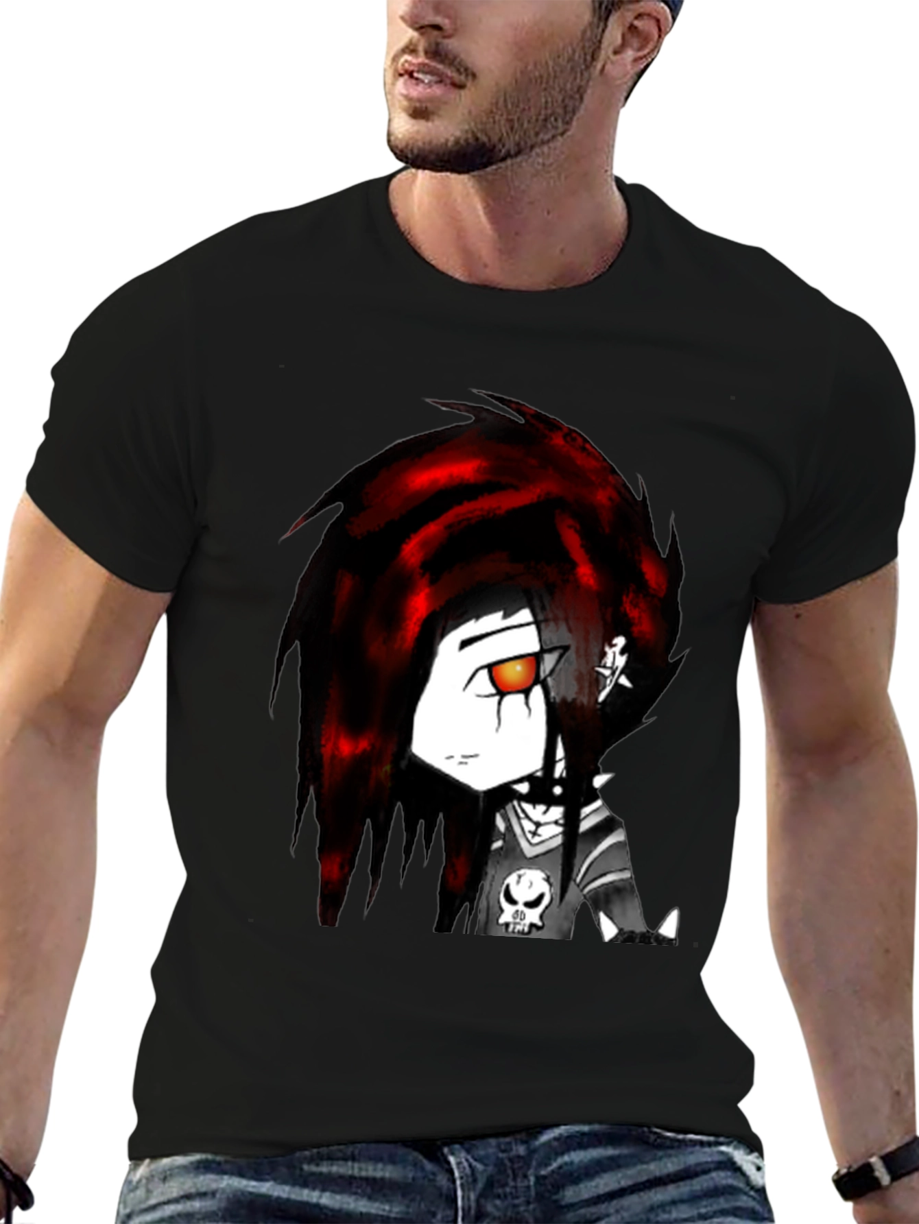 Edgy Anime Graphic Tee - Black Cotton