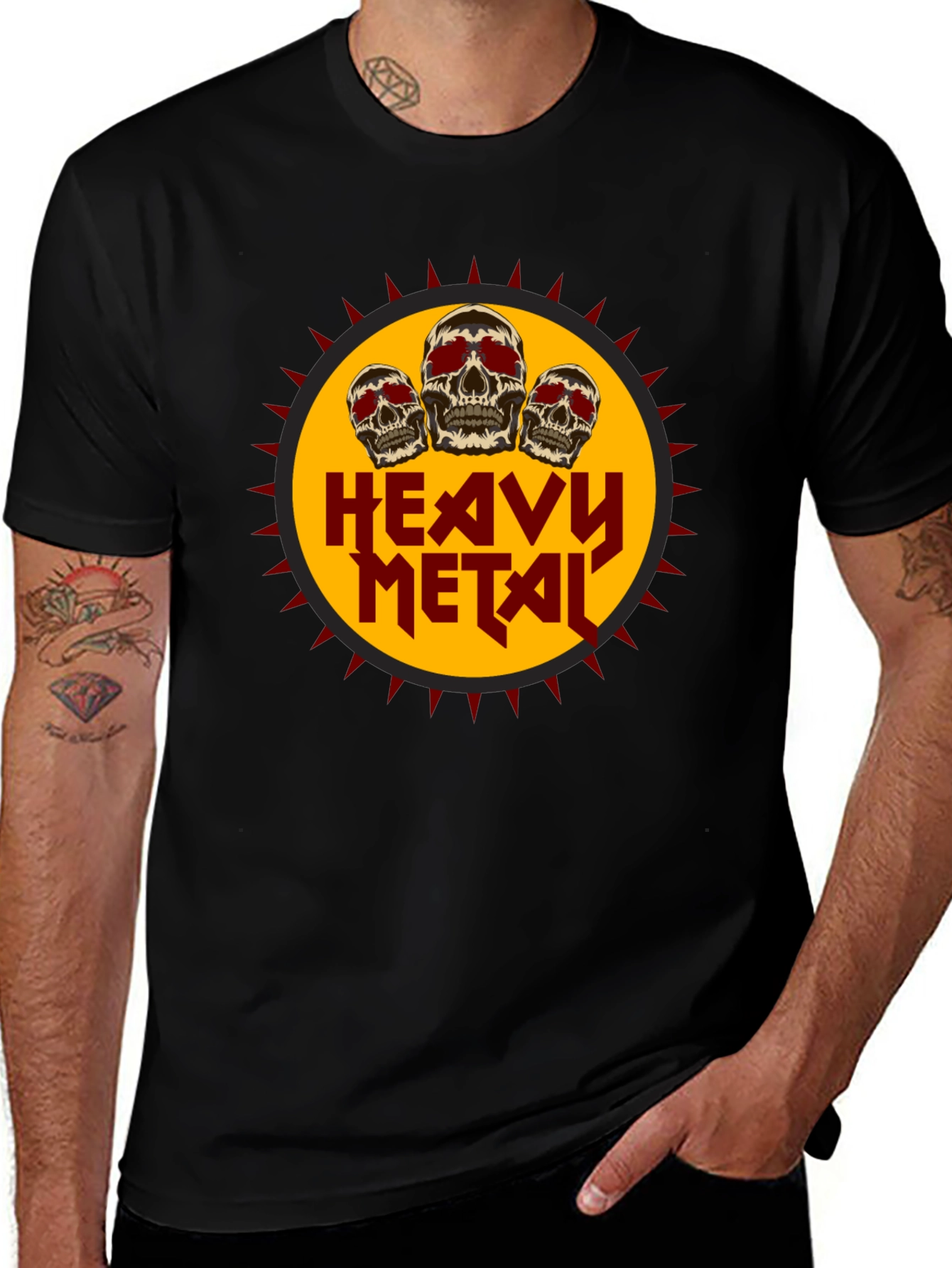 Heavy Metal Skull Graphic Tee - Black Cotton T-Shirt