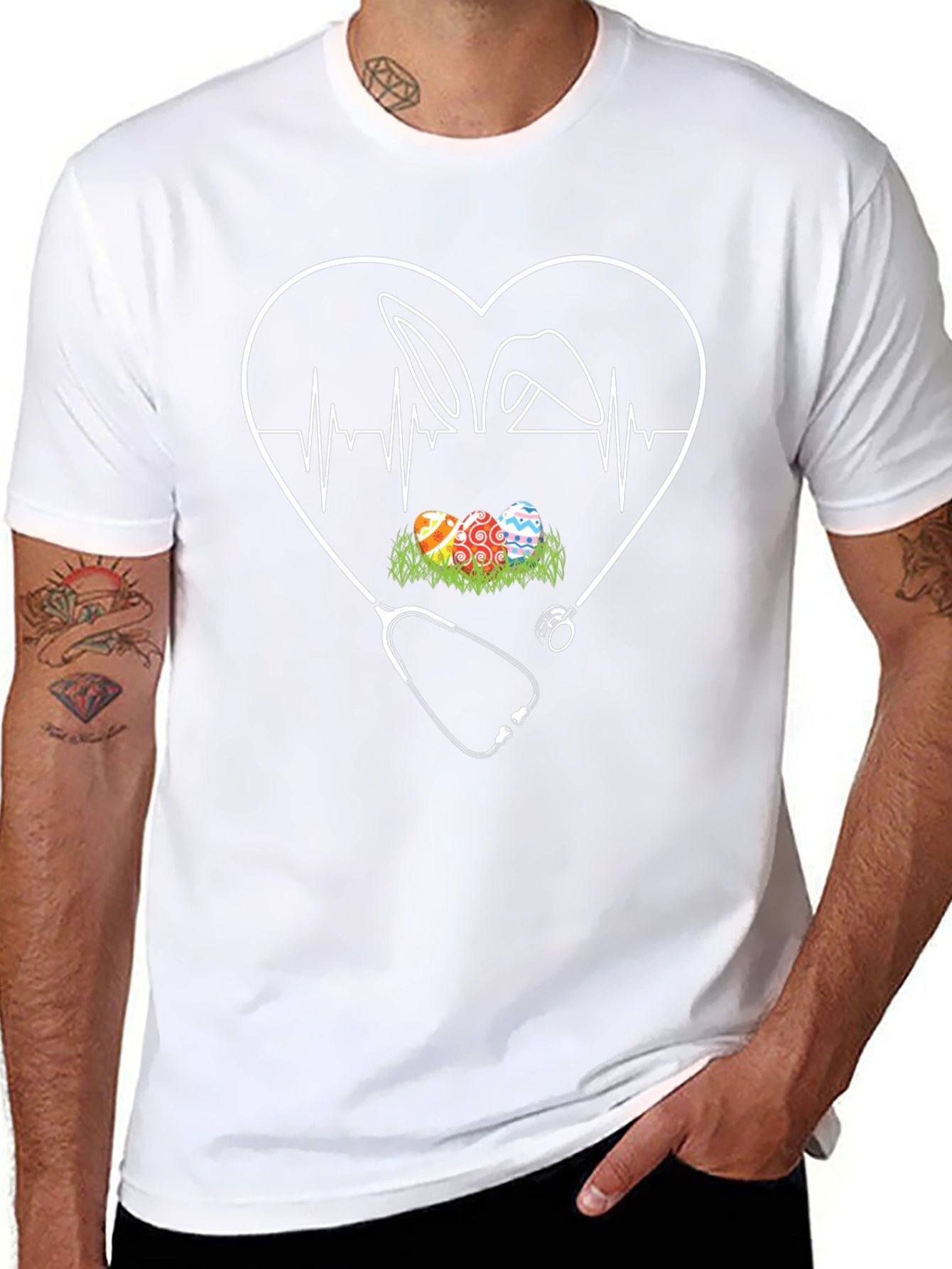 Easter Nurse T-Shirt - Heartbeat Bunny Egg Design