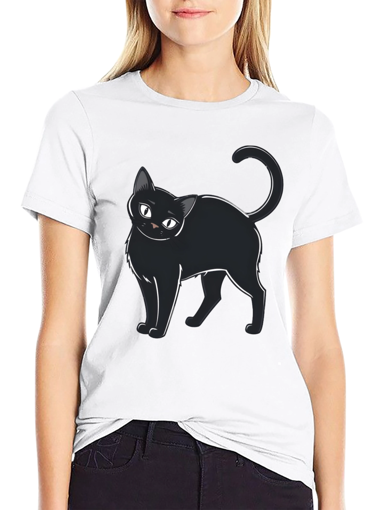 Black Cat Cartoon T-Shirt