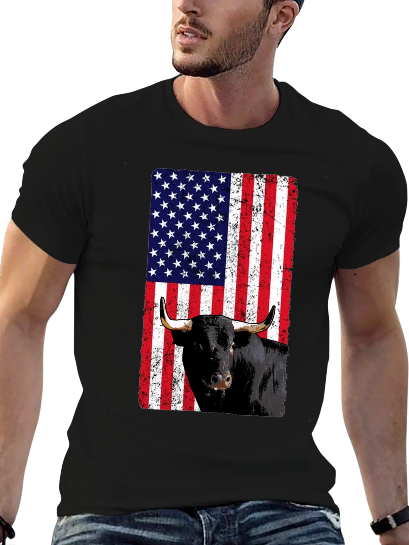 American Flag Bull T-Shirt
