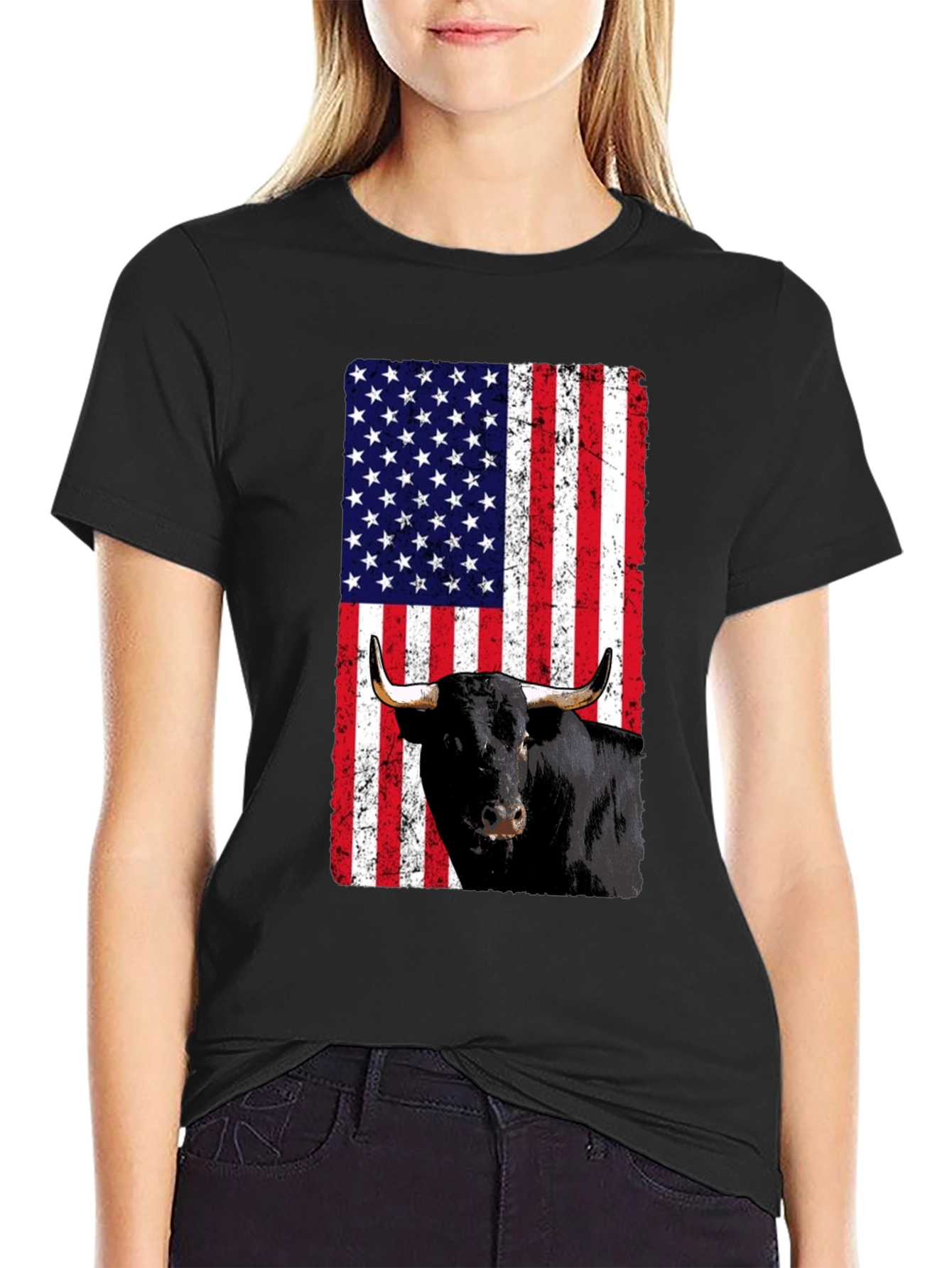 American Flag Bull T-Shirt