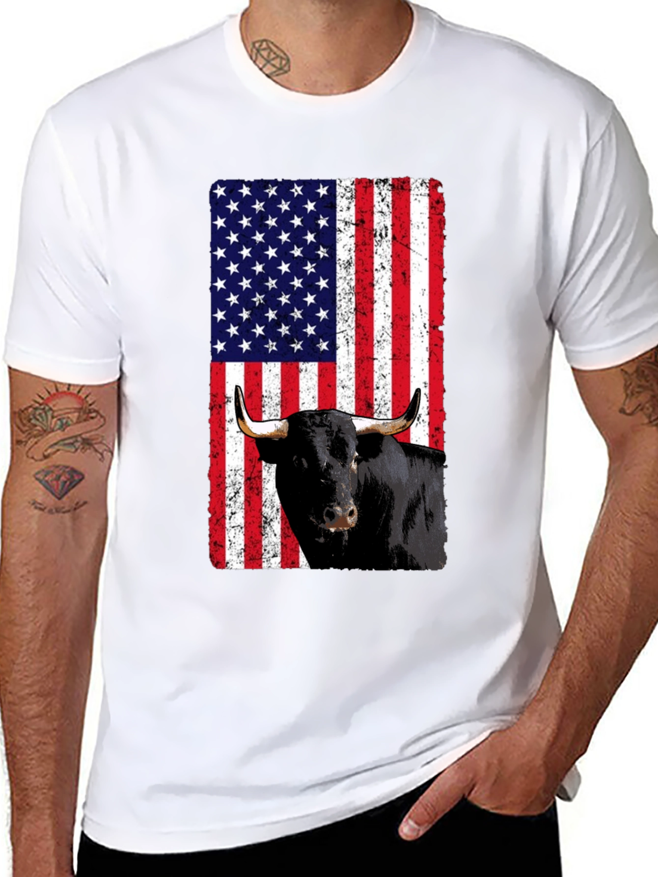 American Flag Bull T-Shirt
