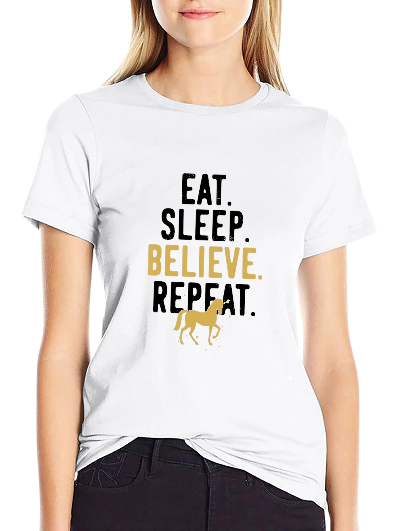 Eat Sleep Believe Unicorn Black T-Shirt