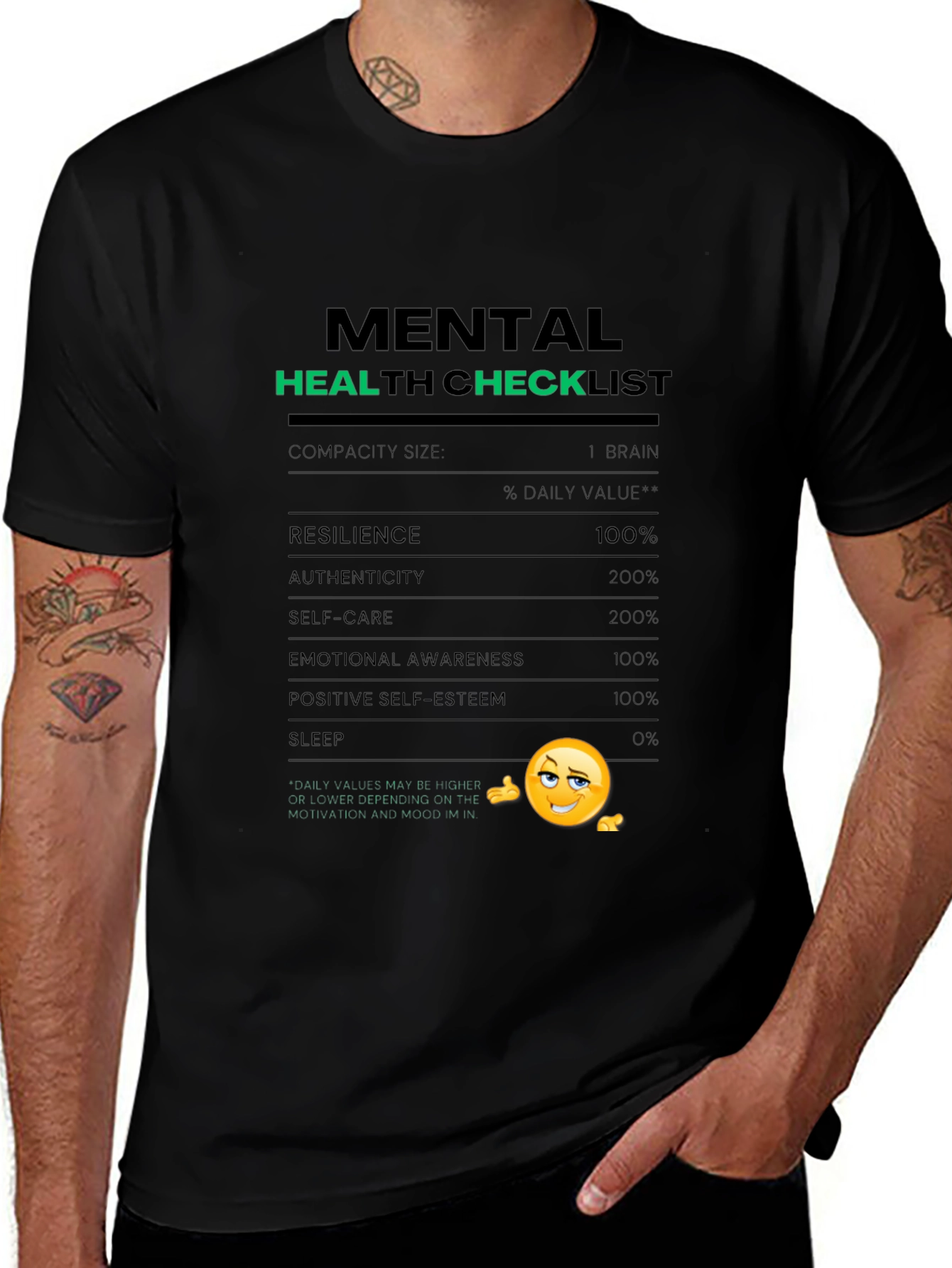 Mental Health Checklist T-Shirt - Black