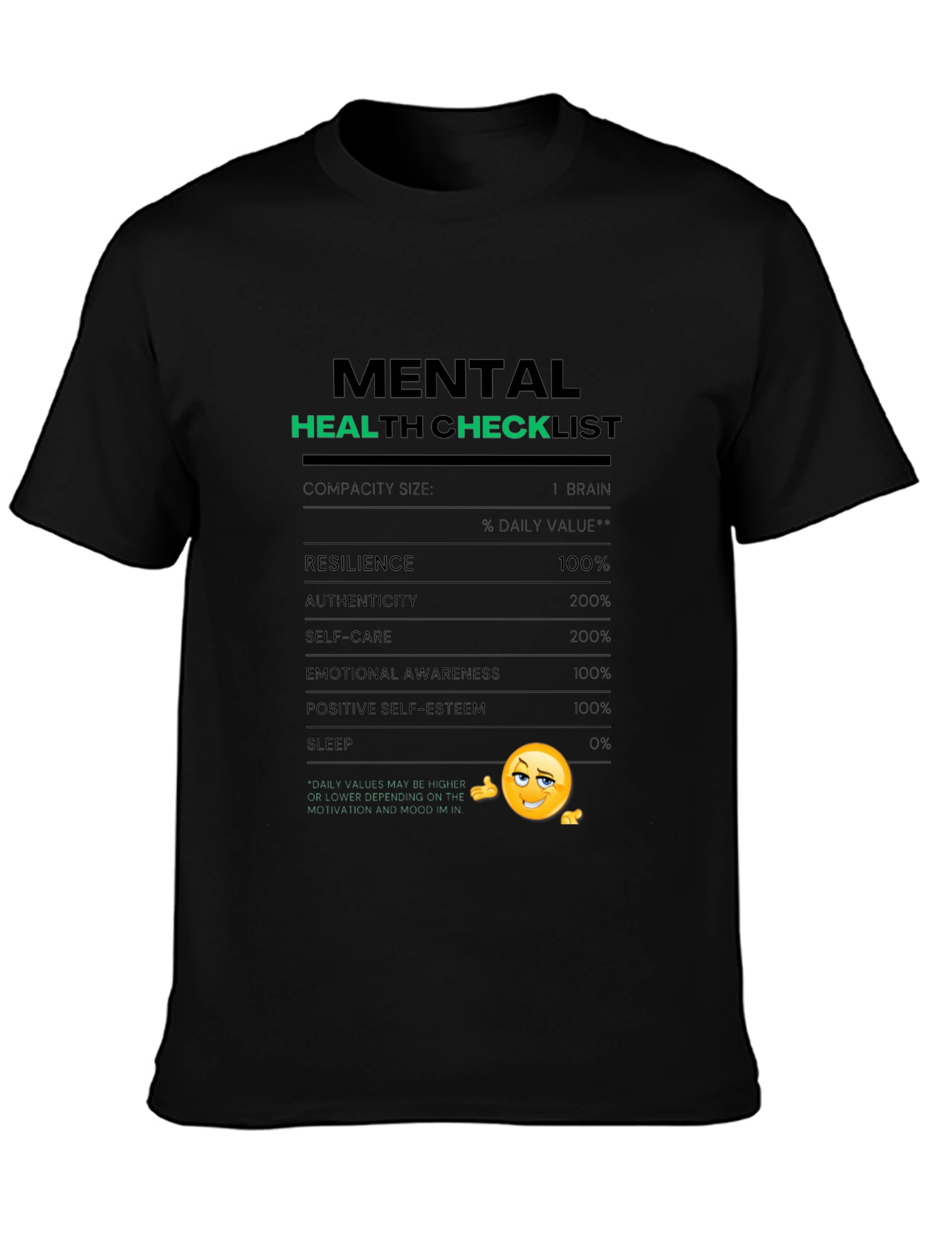 Mental Health Checklist T-Shirt - Black