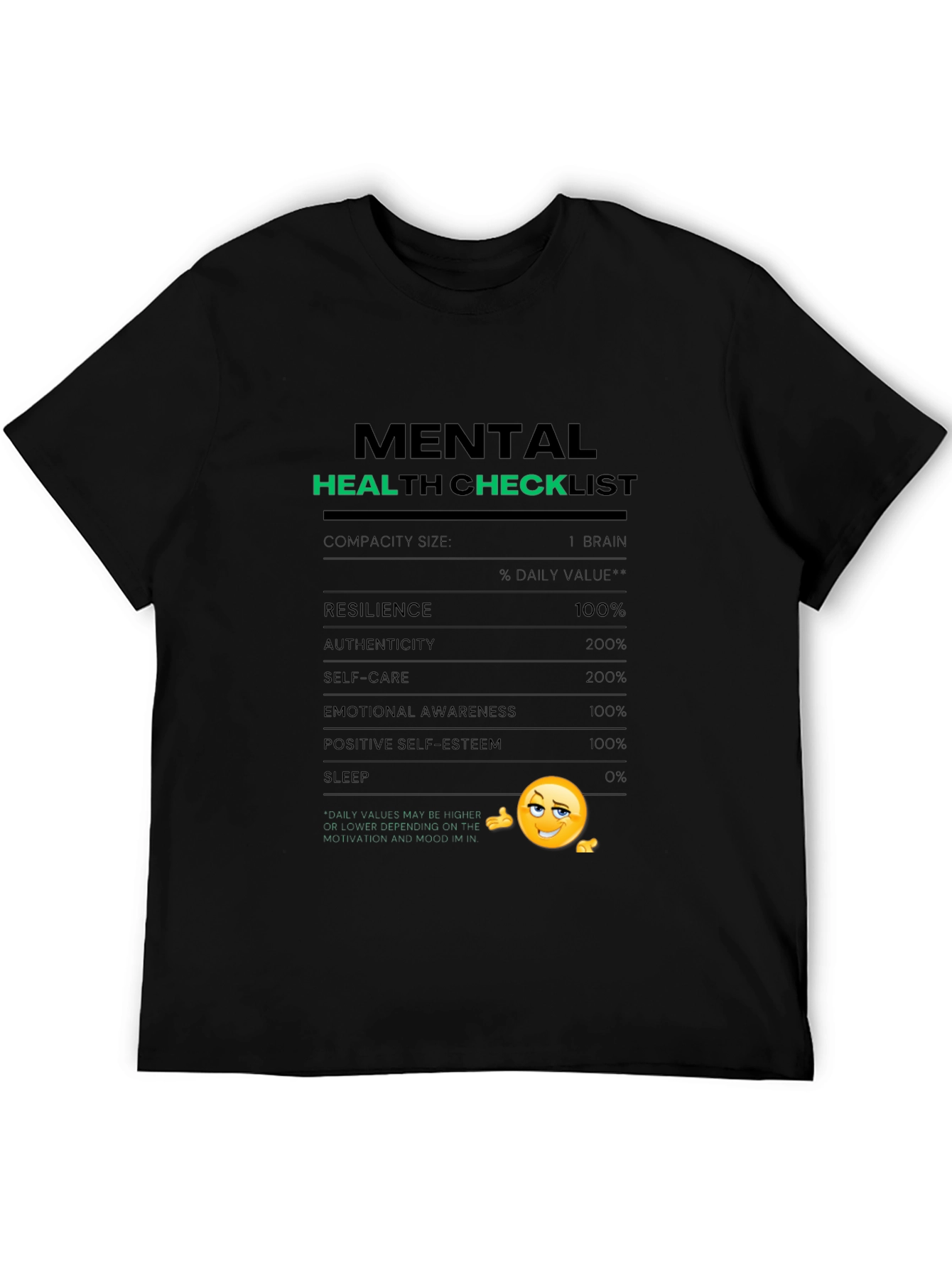 Mental Health Checklist T-Shirt - Black